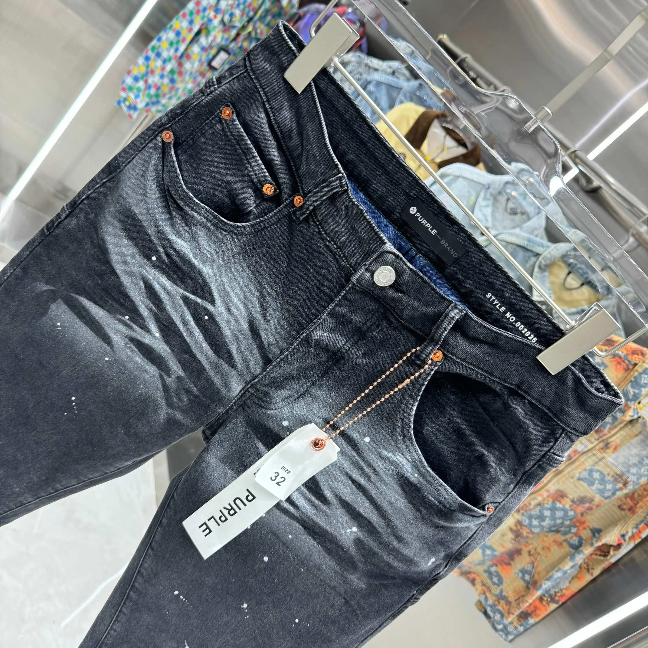 🅿️310 Purple Brand washed graffiti craft street fashion slim fit stretch jeans Color Black Size 30 32 34 36 38