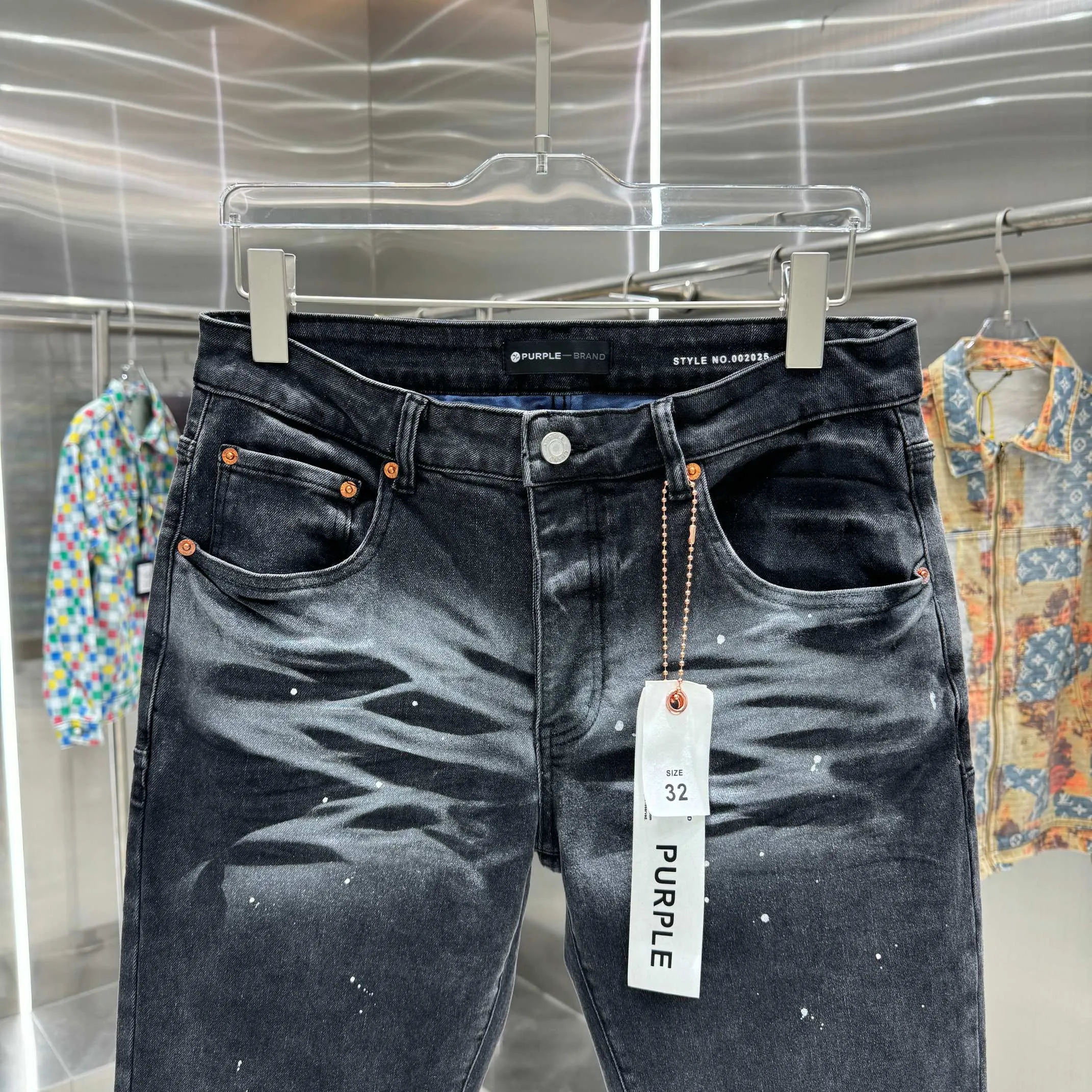 🅿️310 Purple Brand washed graffiti craft street fashion slim fit stretch jeans Color Black Size 30 32 34 36 38
