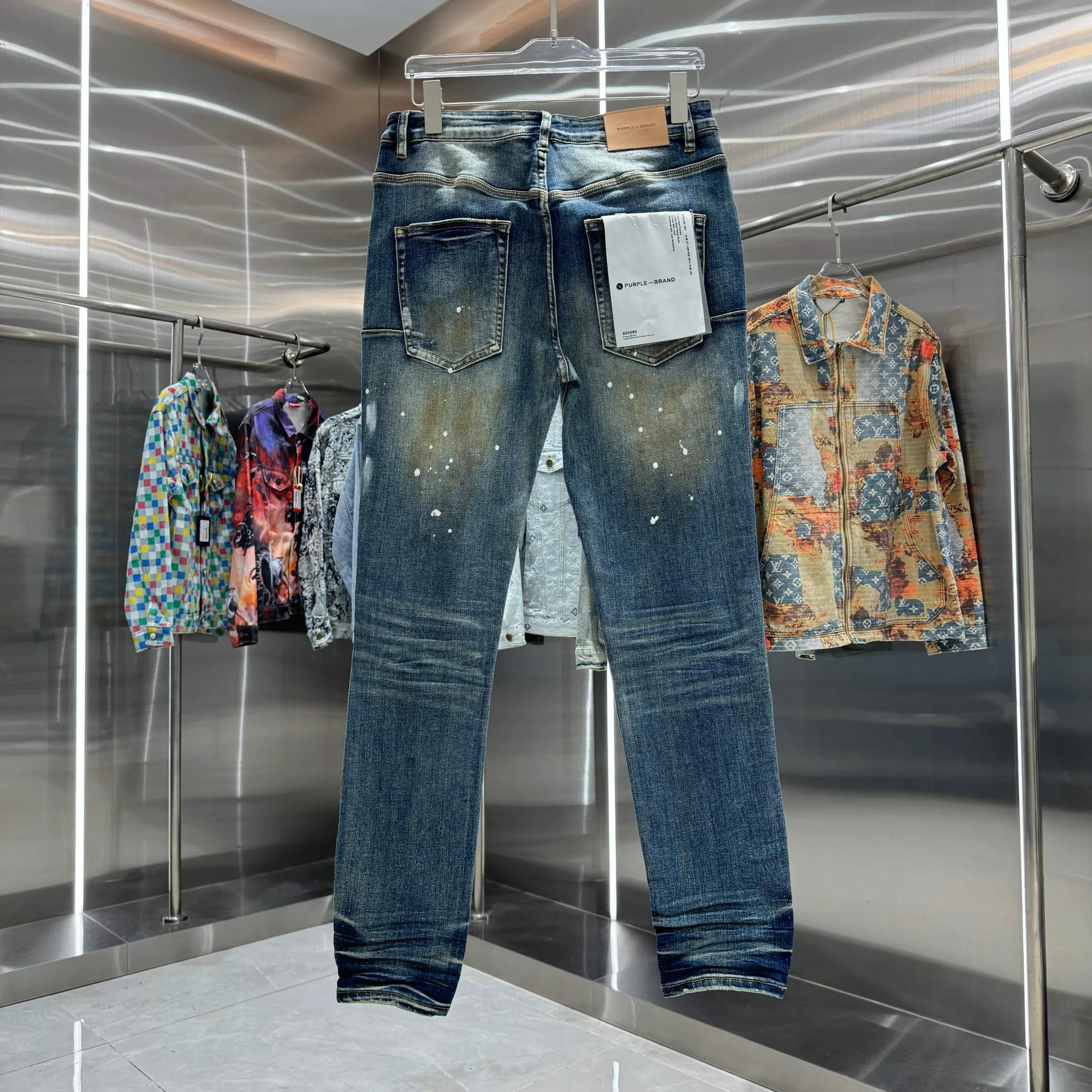 🅿️310 Purple Brand ripped graffiti craft street fashion slim fit stretch jeans color blue code number 30 32 34 36 38