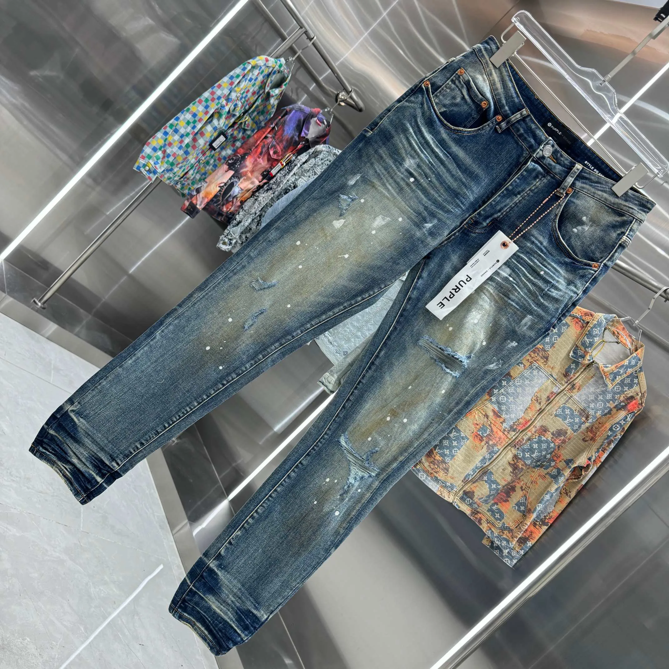 🅿️310 Purple Brand ripped graffiti craft street fashion slim fit stretch jeans color blue code number 30 32 34 36 38
