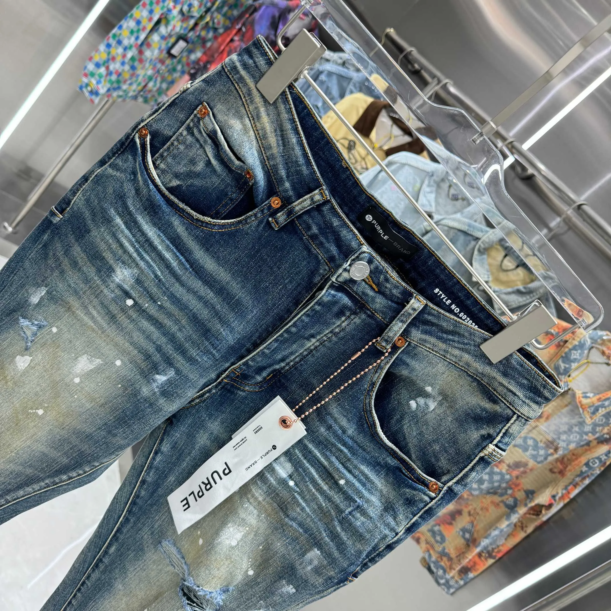 🅿️310 Purple Brand ripped graffiti craft street fashion slim fit stretch jeans color blue code number 30 32 34 36 38