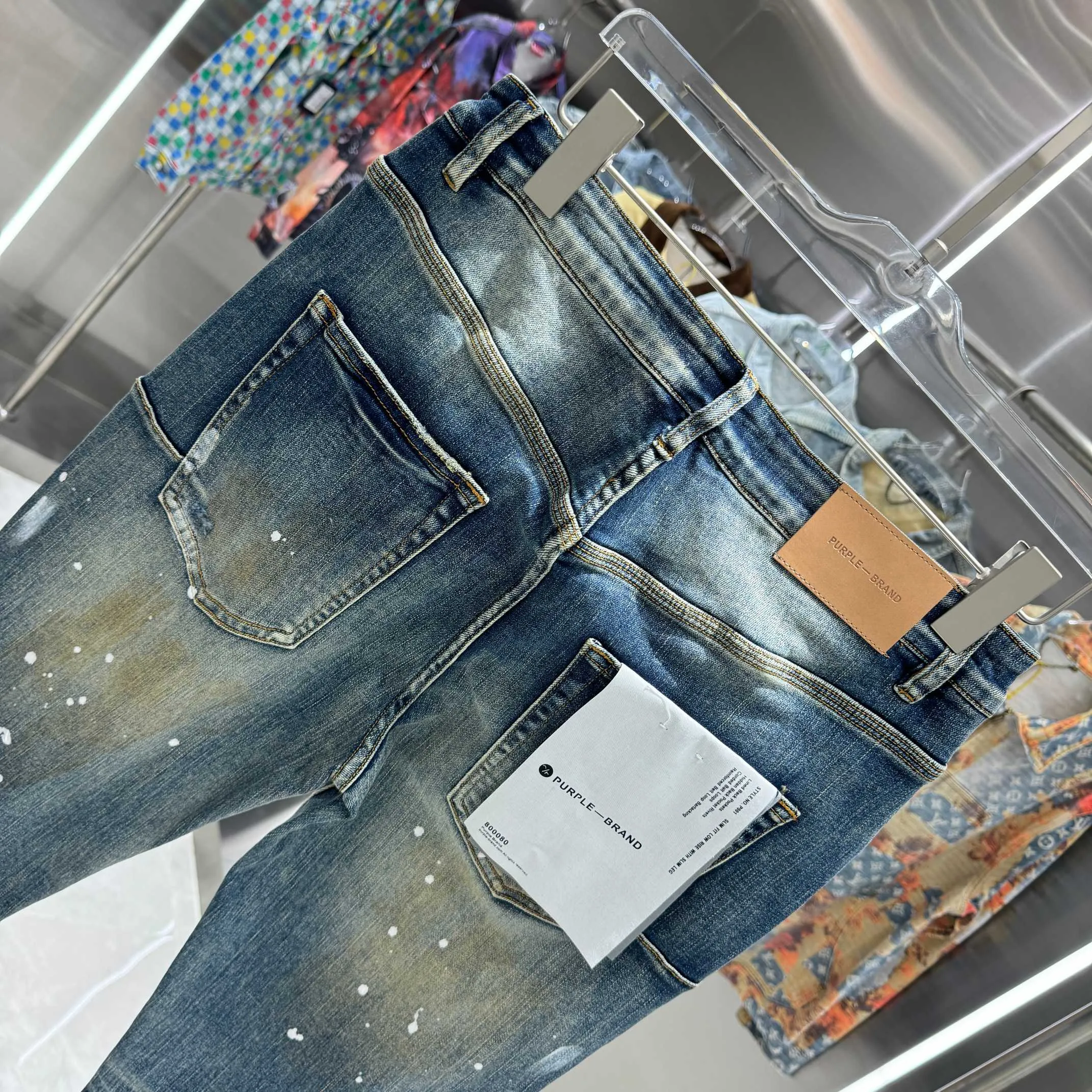 🅿️310 Purple Brand ripped graffiti craft street fashion slim fit stretch jeans color blue code number 30 32 34 36 38