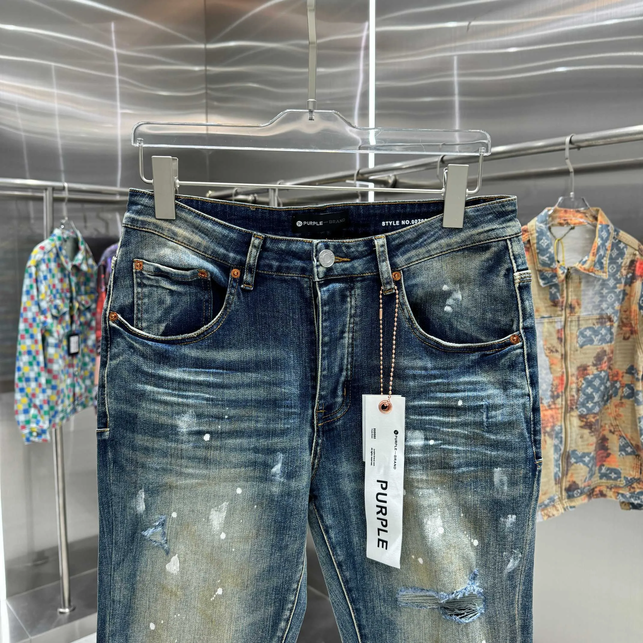 🅿️310 Purple Brand ripped graffiti craft street fashion slim fit stretch jeans color blue code number 30 32 34 36 38