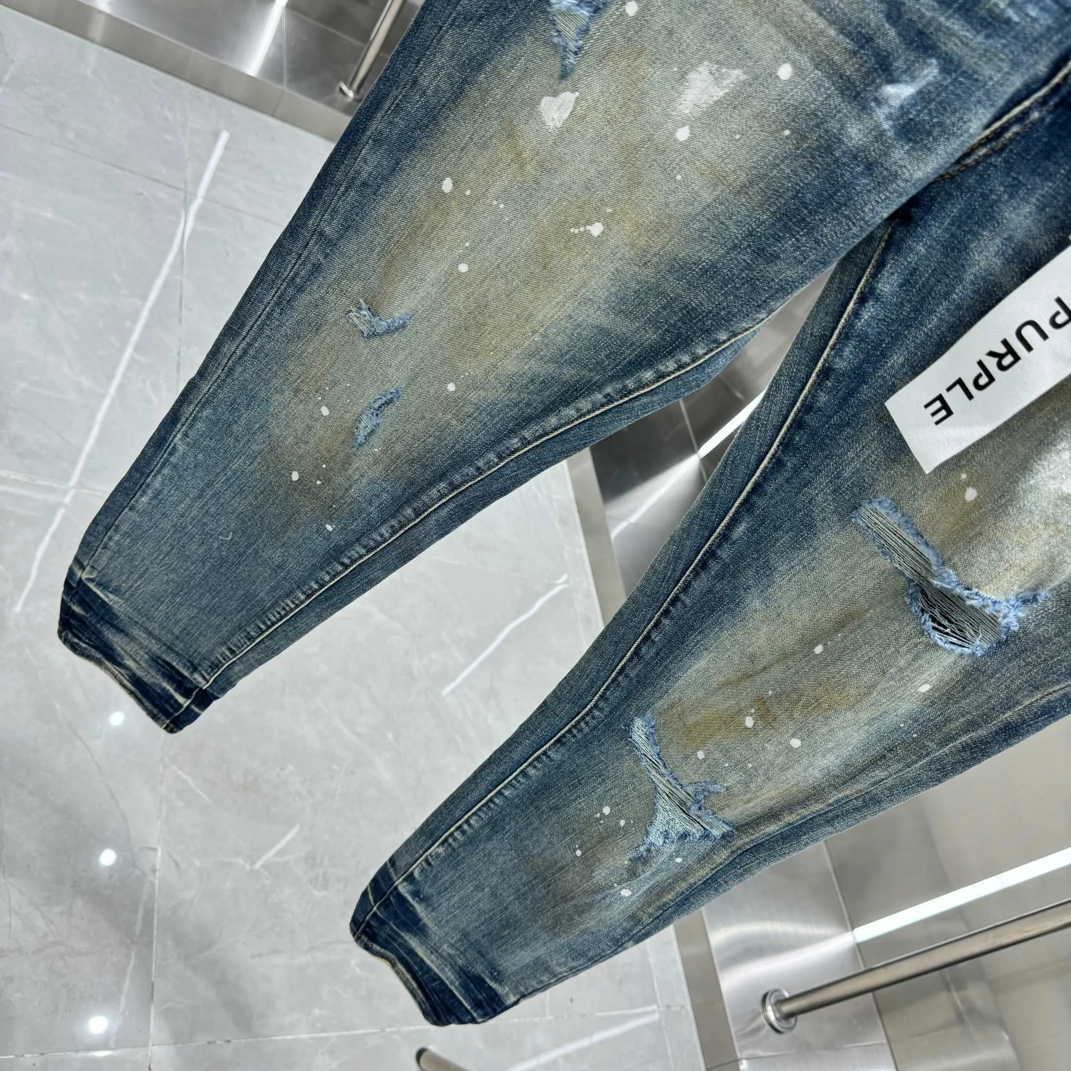 🅿️310 Purple Brand ripped graffiti craft street fashion slim fit stretch jeans color blue code number 30 32 34 36 38