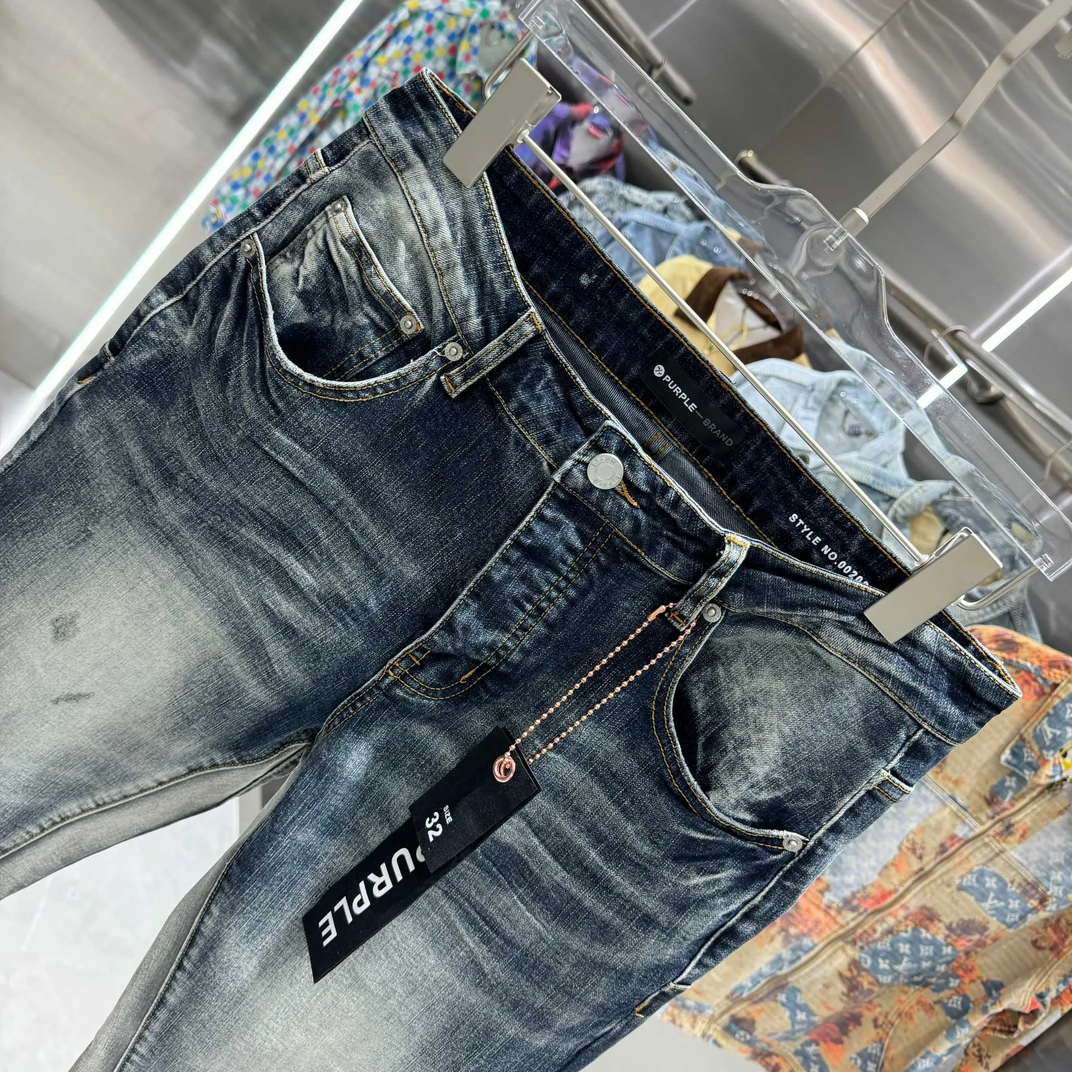 🅿️310 Purple Brand frayed street fashion style micro-flared stretch jeans Color Black Size 30 32 34 36 38