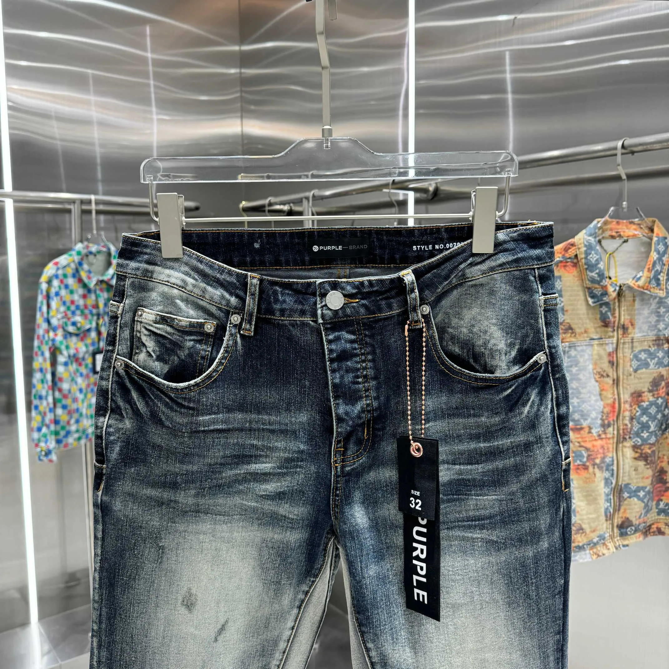 🅿️310 Purple Brand frayed street fashion style micro-flared stretch jeans Color Black Size 30 32 34 36 38