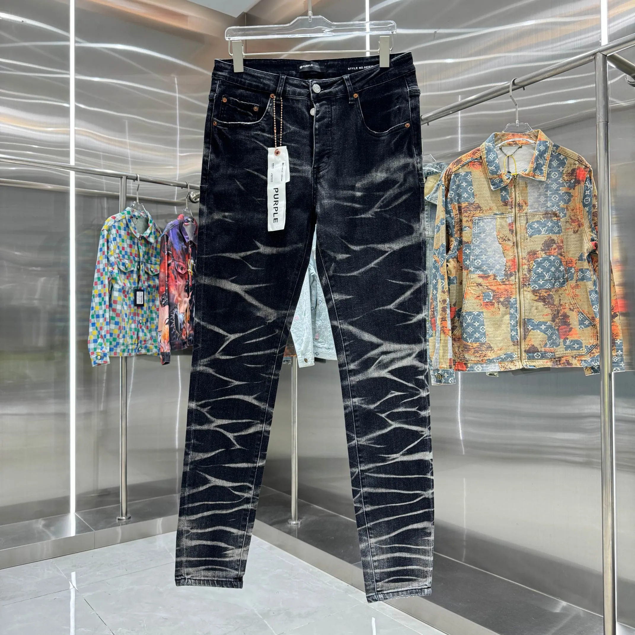 🅿️310 Purple Brand Heavy Washing Craftsman Street Fashion Slim Fit Small Foot Stretch Jeans Color Black Size 30 32 34 36 38