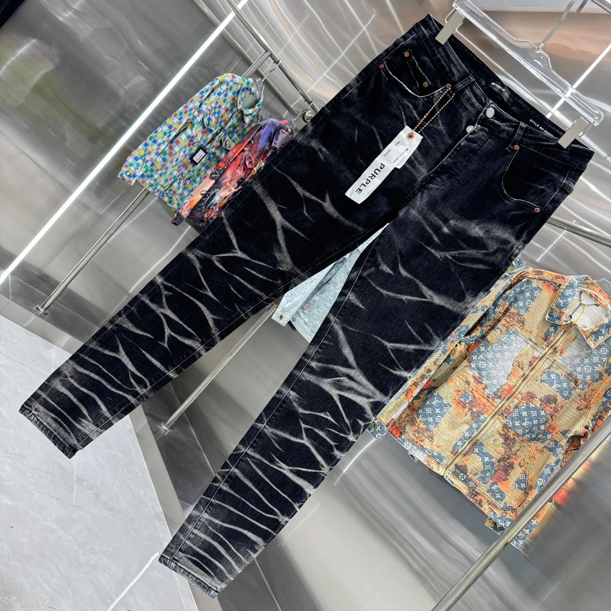 🅿️310 Purple Brand Heavy Washing Craftsman Street Fashion Slim Fit Small Foot Stretch Jeans Color Black Size 30 32 34 36 38