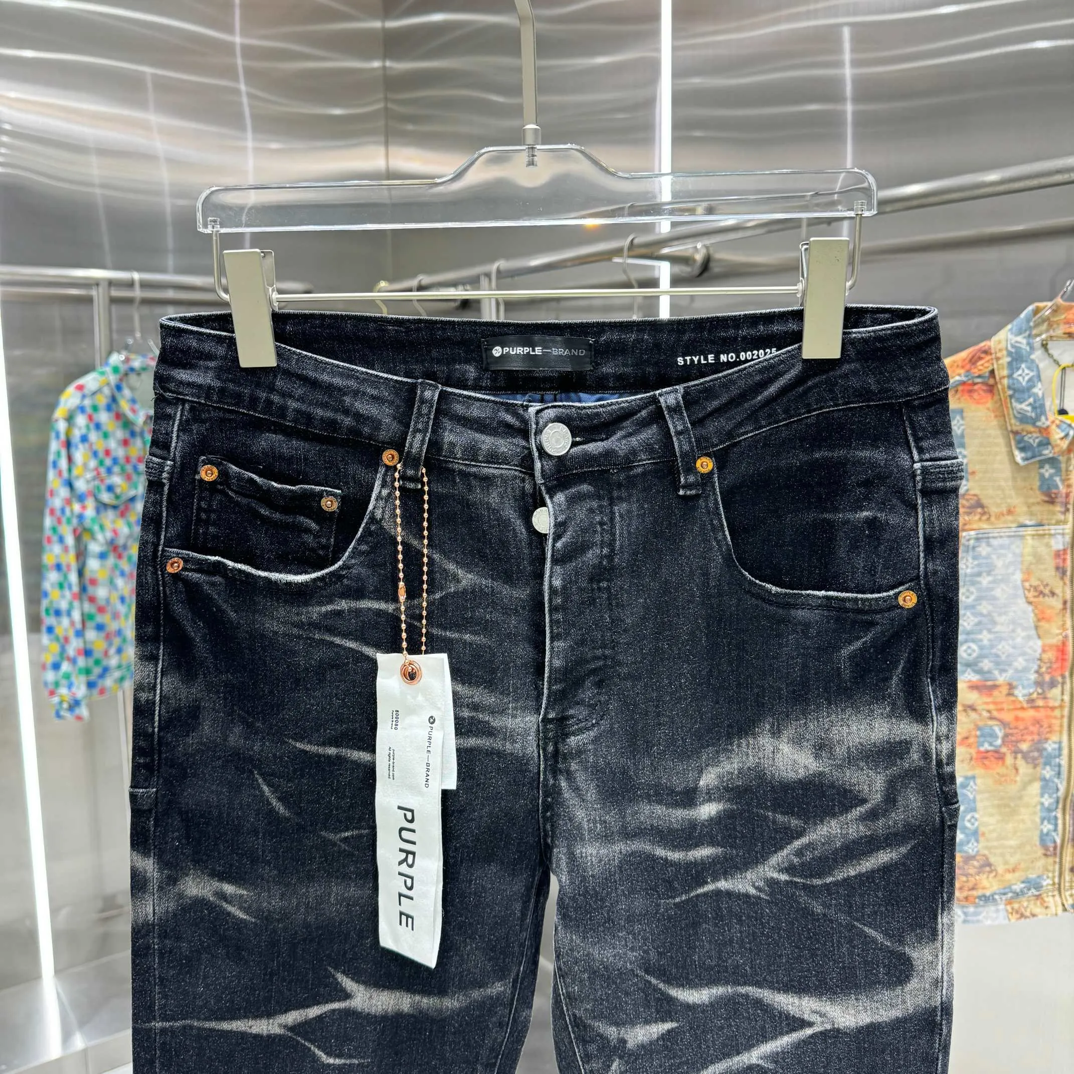 🅿️310 Purple Brand Heavy Washing Craftsman Street Fashion Slim Fit Small Foot Stretch Jeans Color Black Size 30 32 34 36 38