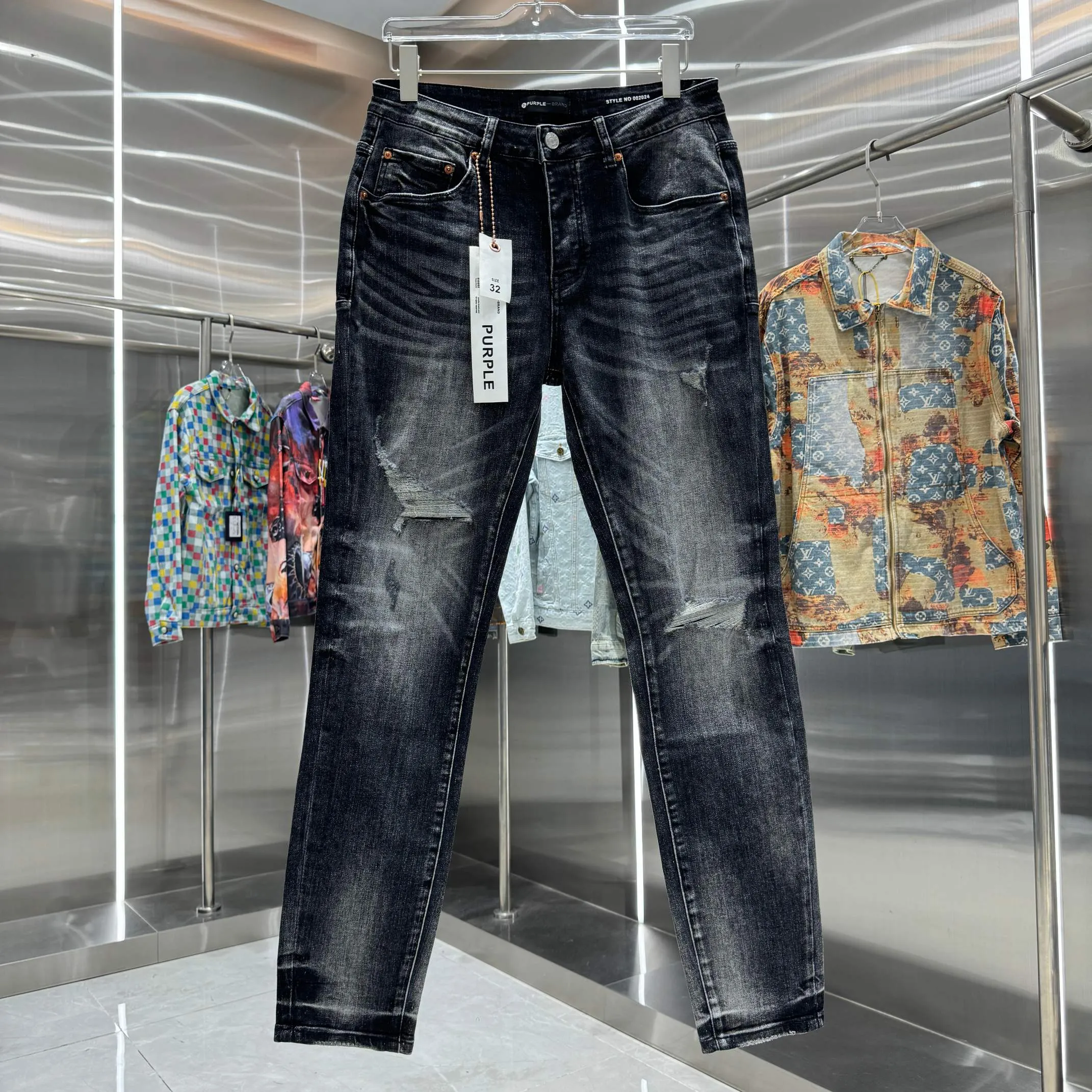 🅿️310 Purple Brand ripped washed distressed street fashion slim fit stretch jeans color black code number 30 32 34 36 38