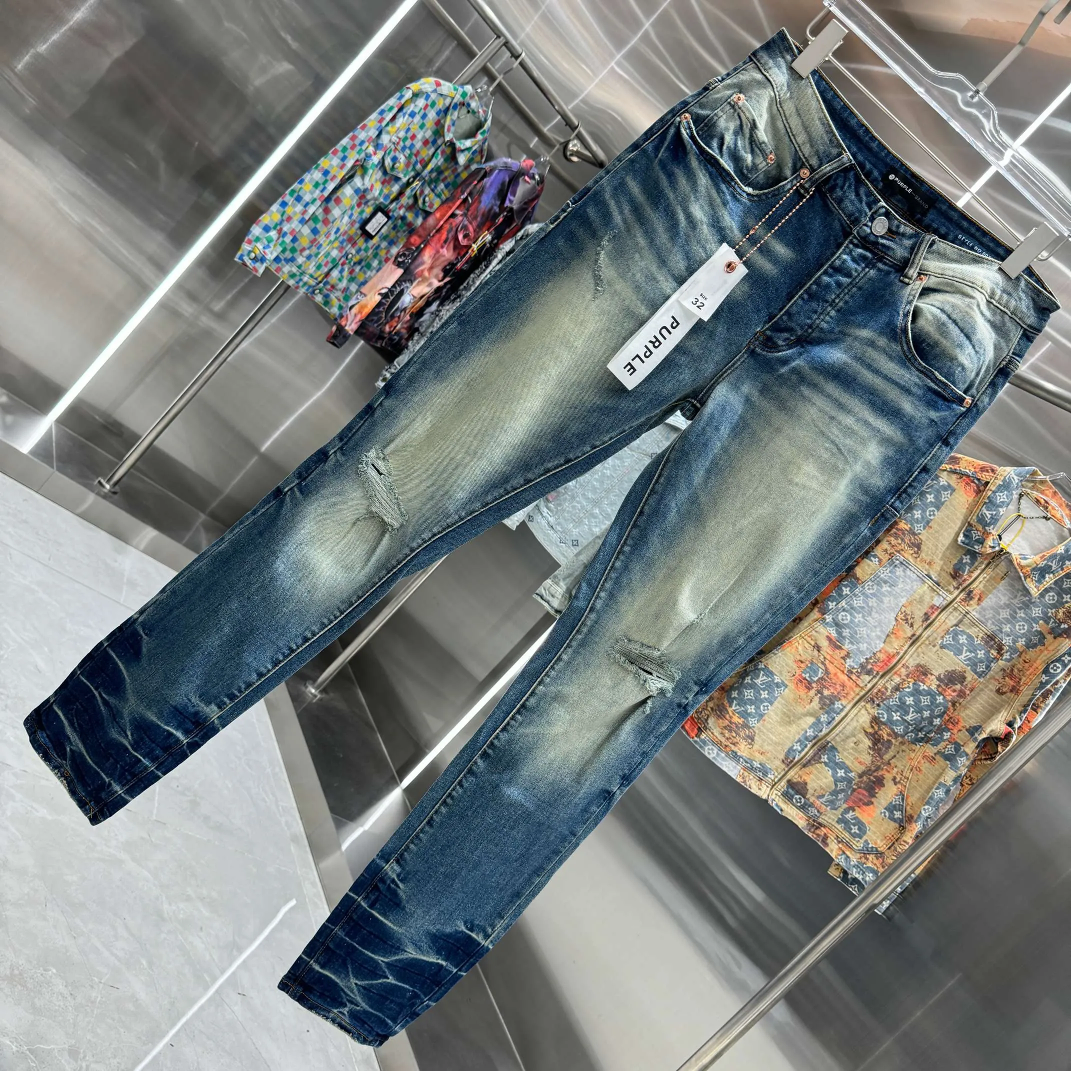 🅿️310 Purple Brand ripped craft street fashion slim fit stretch jeans color dark blue size 30 32 34 36 38