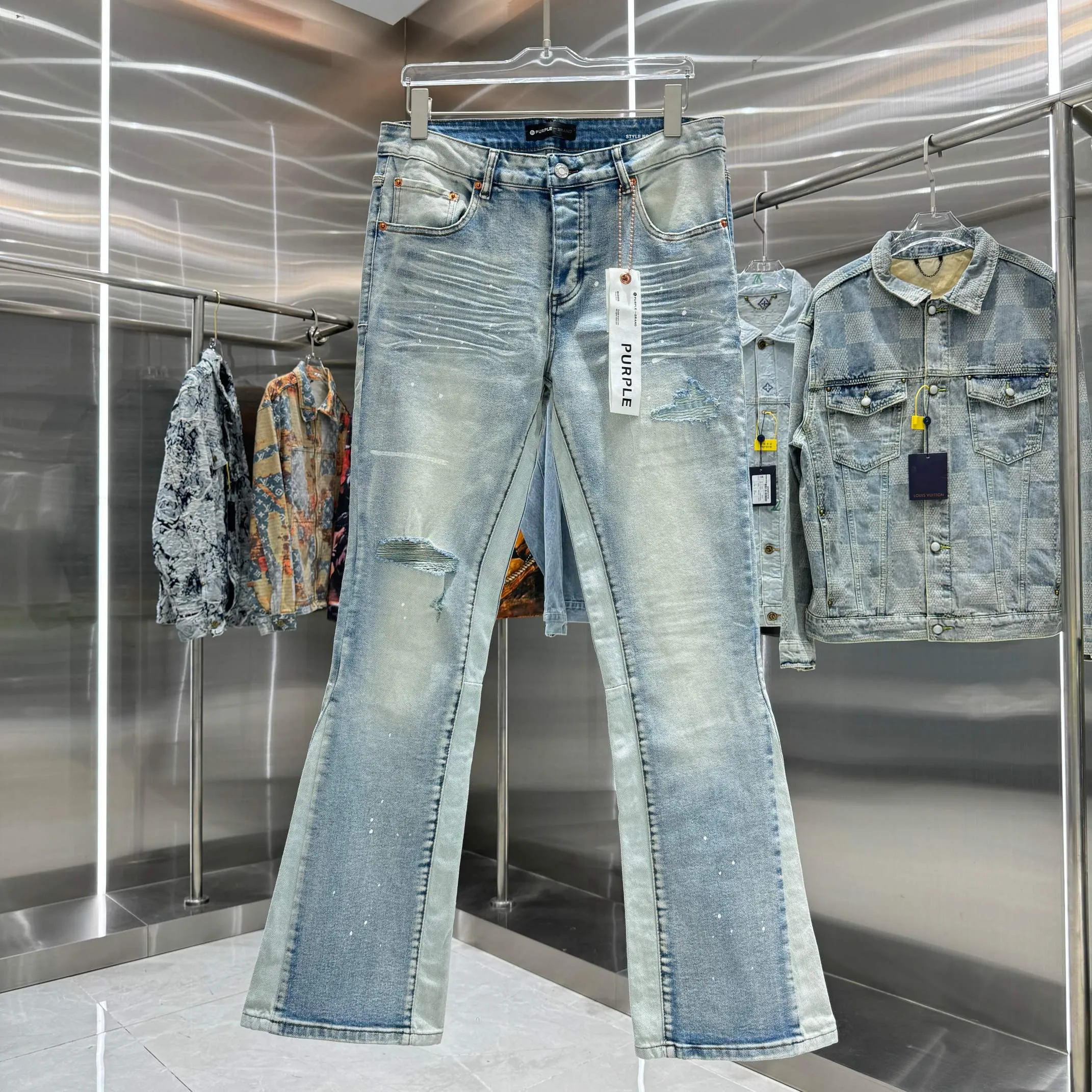 🅿️310 Purple Brand graffiti ripped street style micro-flared stretch jeans Color Light Blue Size 30 32 34 36 38