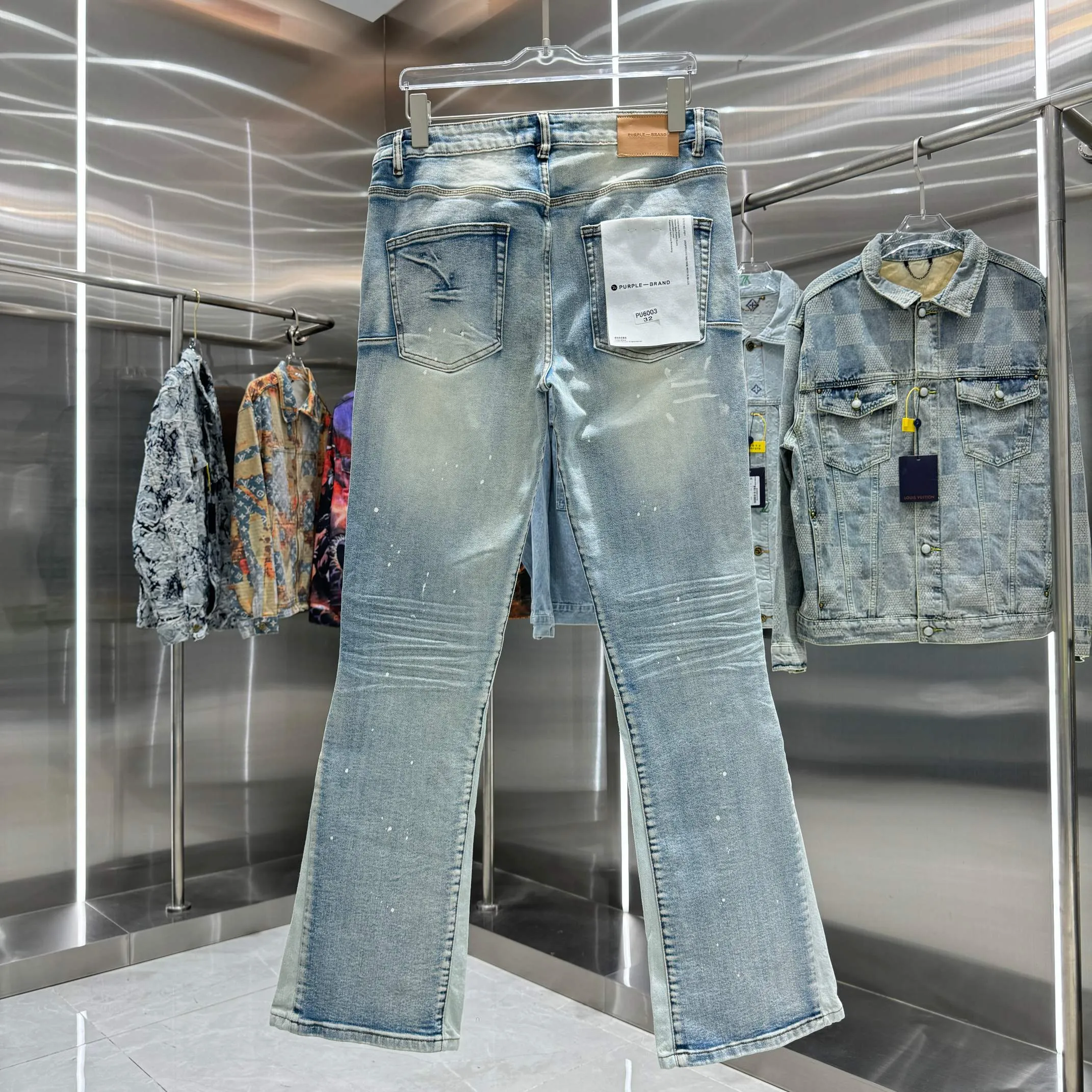 🅿️310 Purple Brand graffiti ripped street style micro-flared stretch jeans Color Light Blue Size 30 32 34 36 38