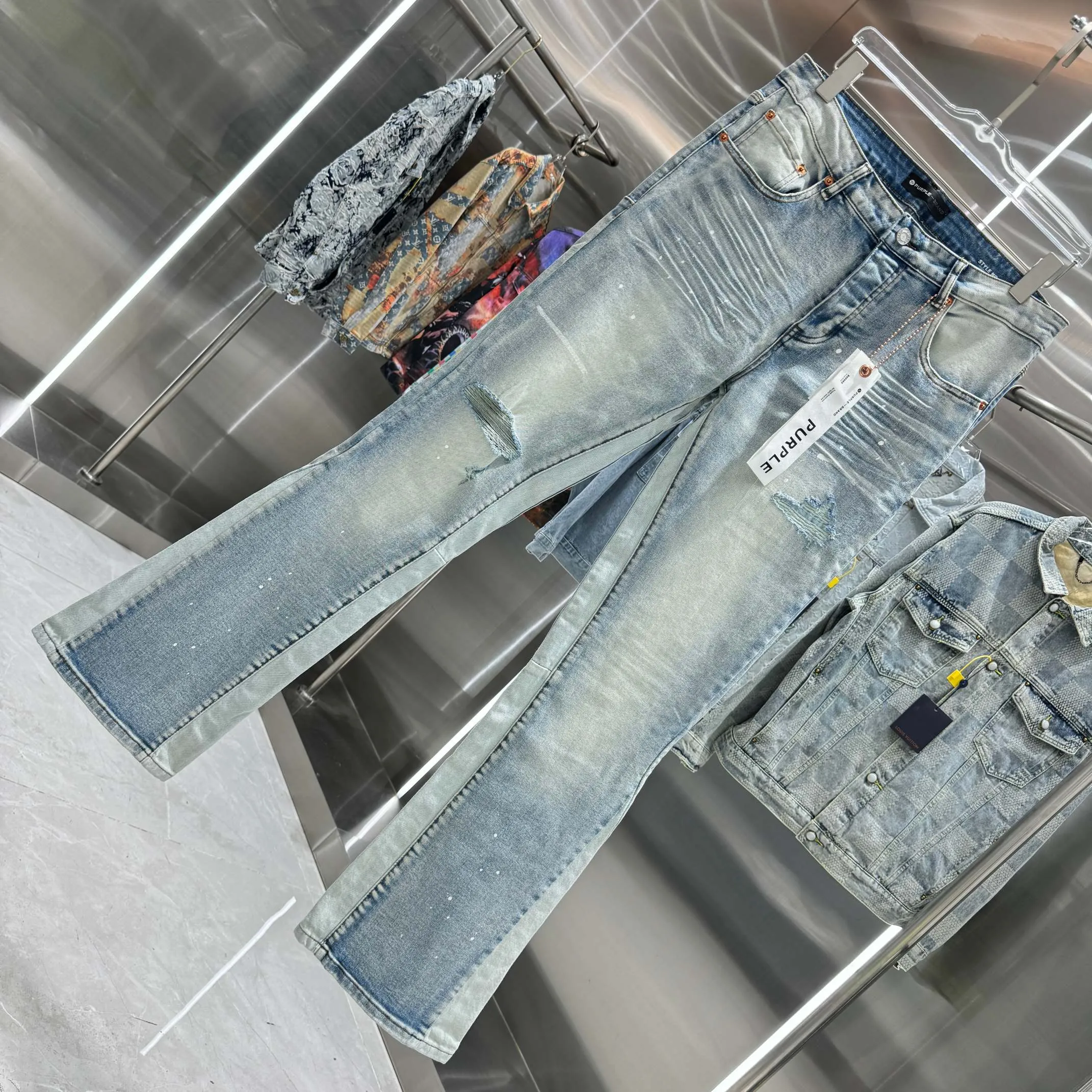 🅿️310 Purple Brand graffiti ripped street style micro-flared stretch jeans Color Light Blue Size 30 32 34 36 38