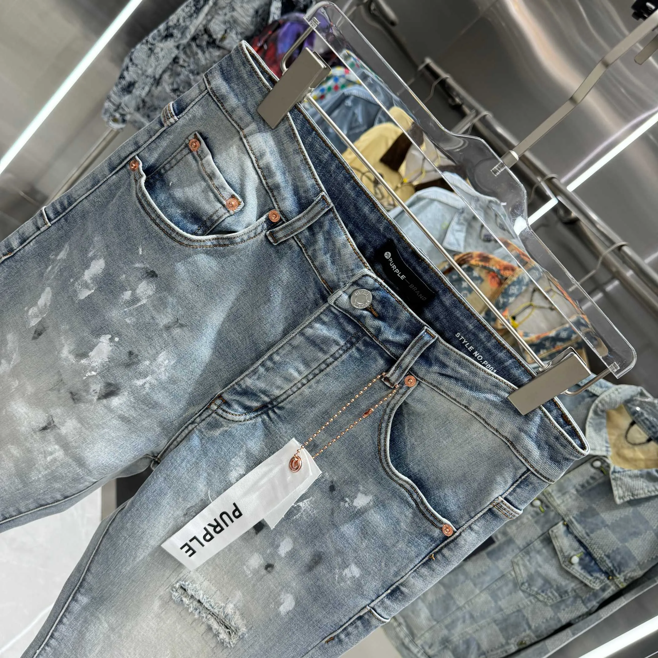 🅿️310 Purple Brand ripped graffiti craft street fashion slim fit stretch jeans color blue code number 30 32 34 36 38