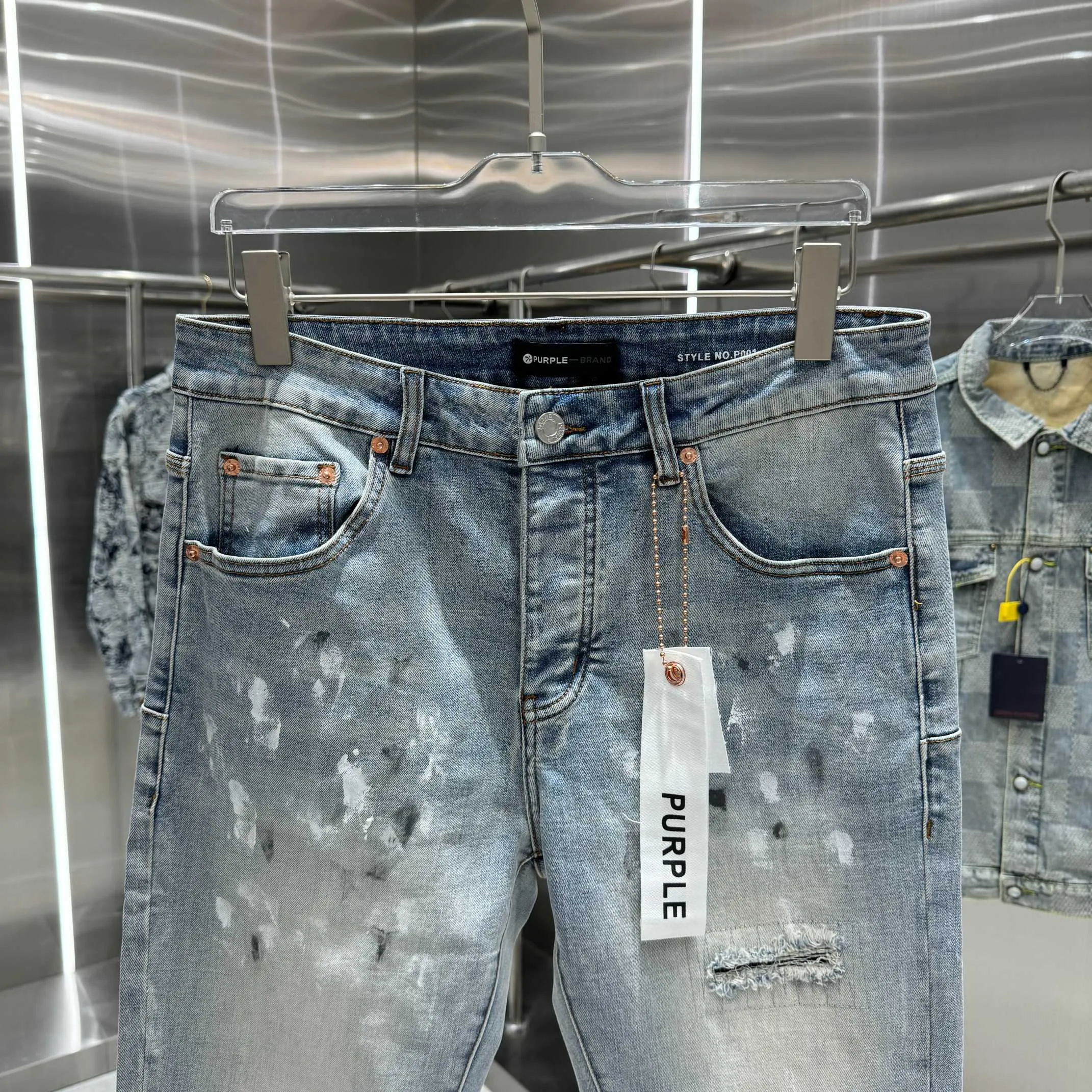 🅿️310 Purple Brand ripped graffiti craft street fashion slim fit stretch jeans color blue code number 30 32 34 36 38