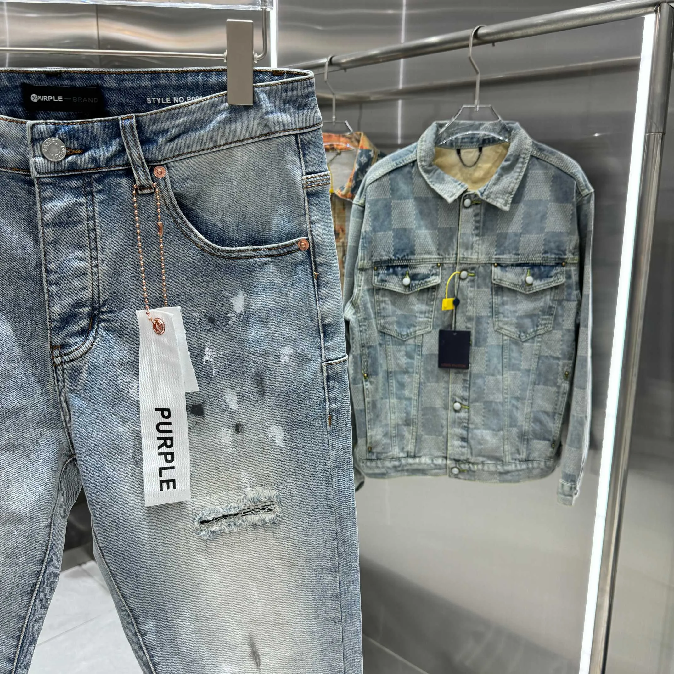 🅿️310 Purple Brand ripped graffiti craft street fashion slim fit stretch jeans color blue code number 30 32 34 36 38