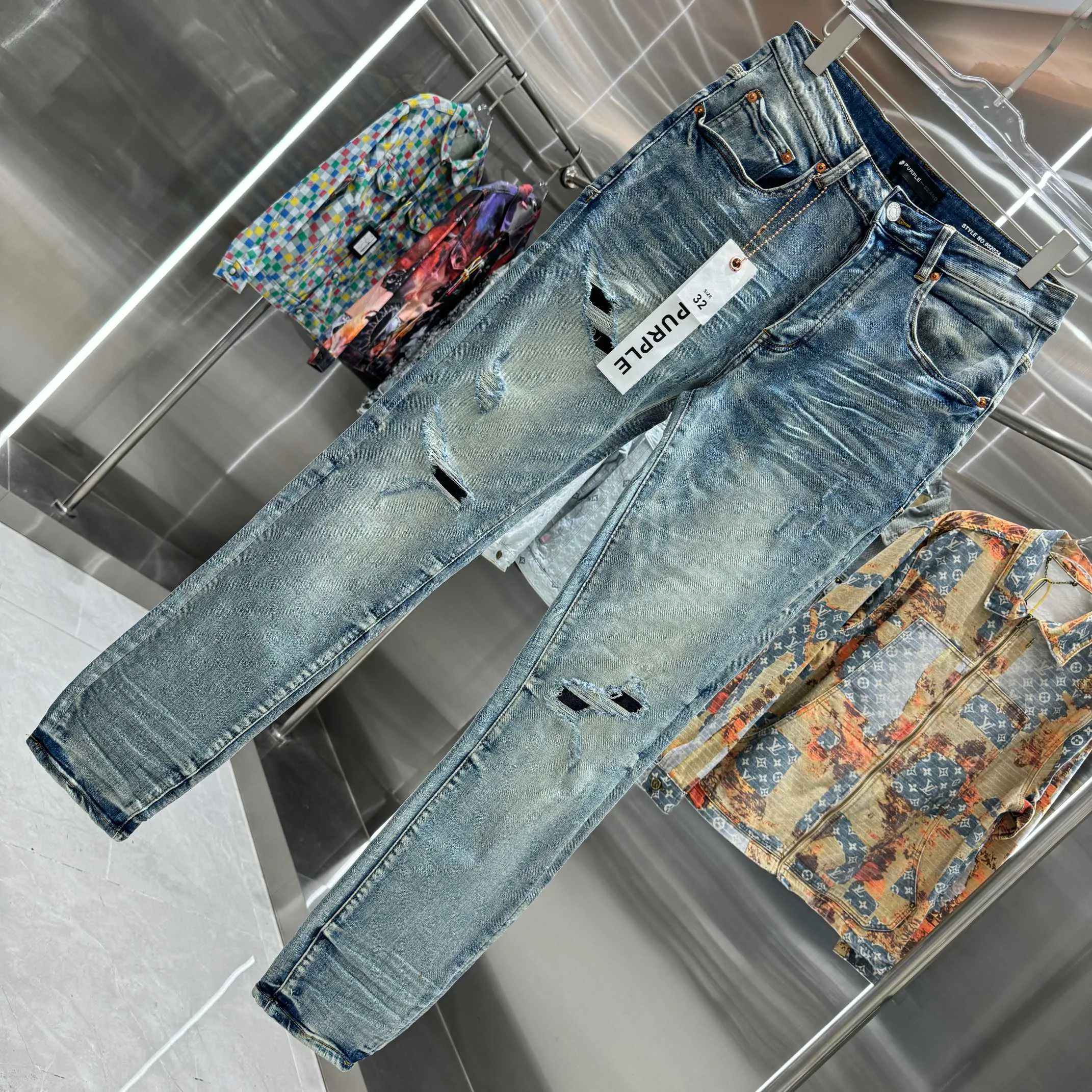 🅿️310 Purple Brand ripped craft street fashion slim fit stretch jeans color blue code number 30 32 34 36 38