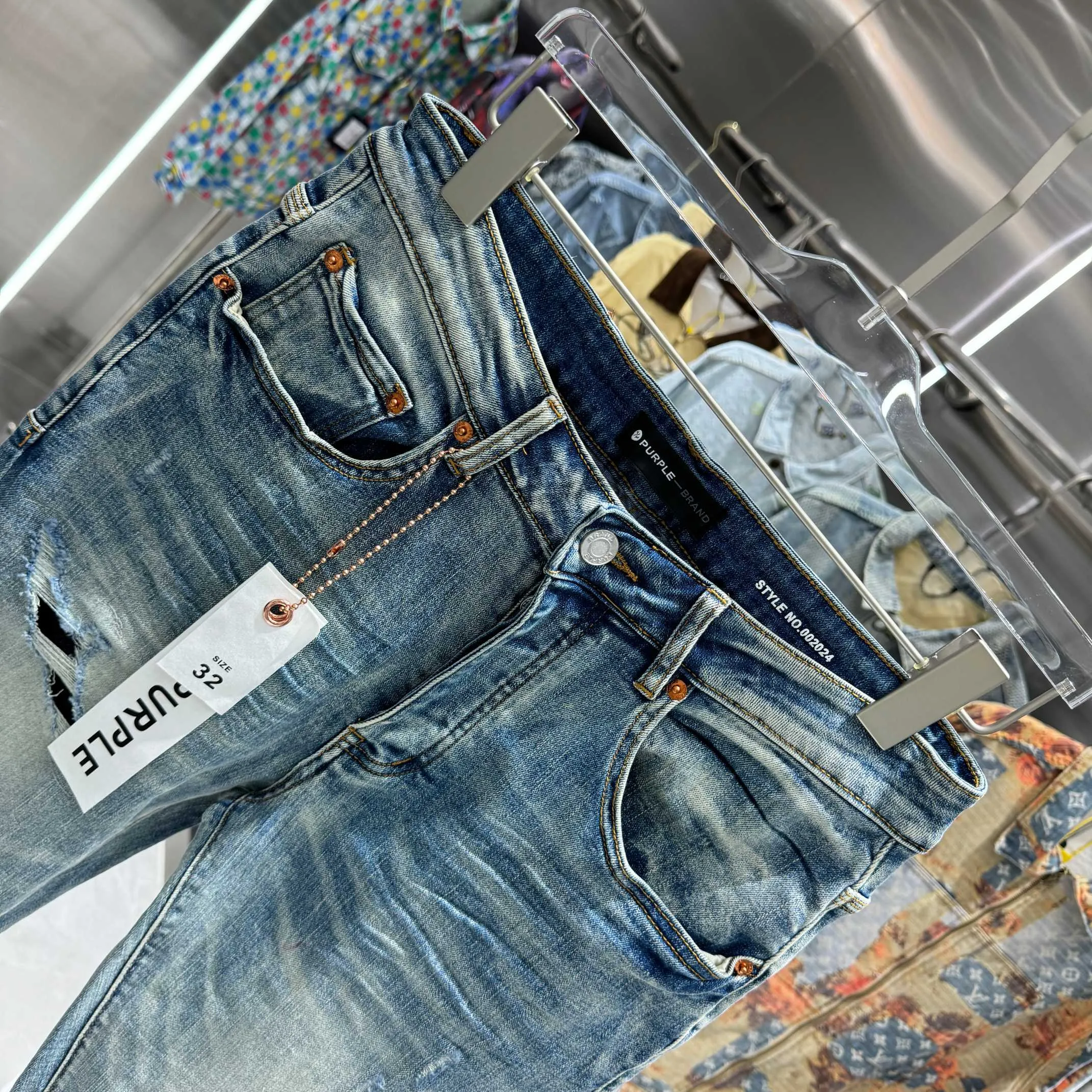 🅿️310 Purple Brand ripped craft street fashion slim fit stretch jeans color blue code number 30 32 34 36 38