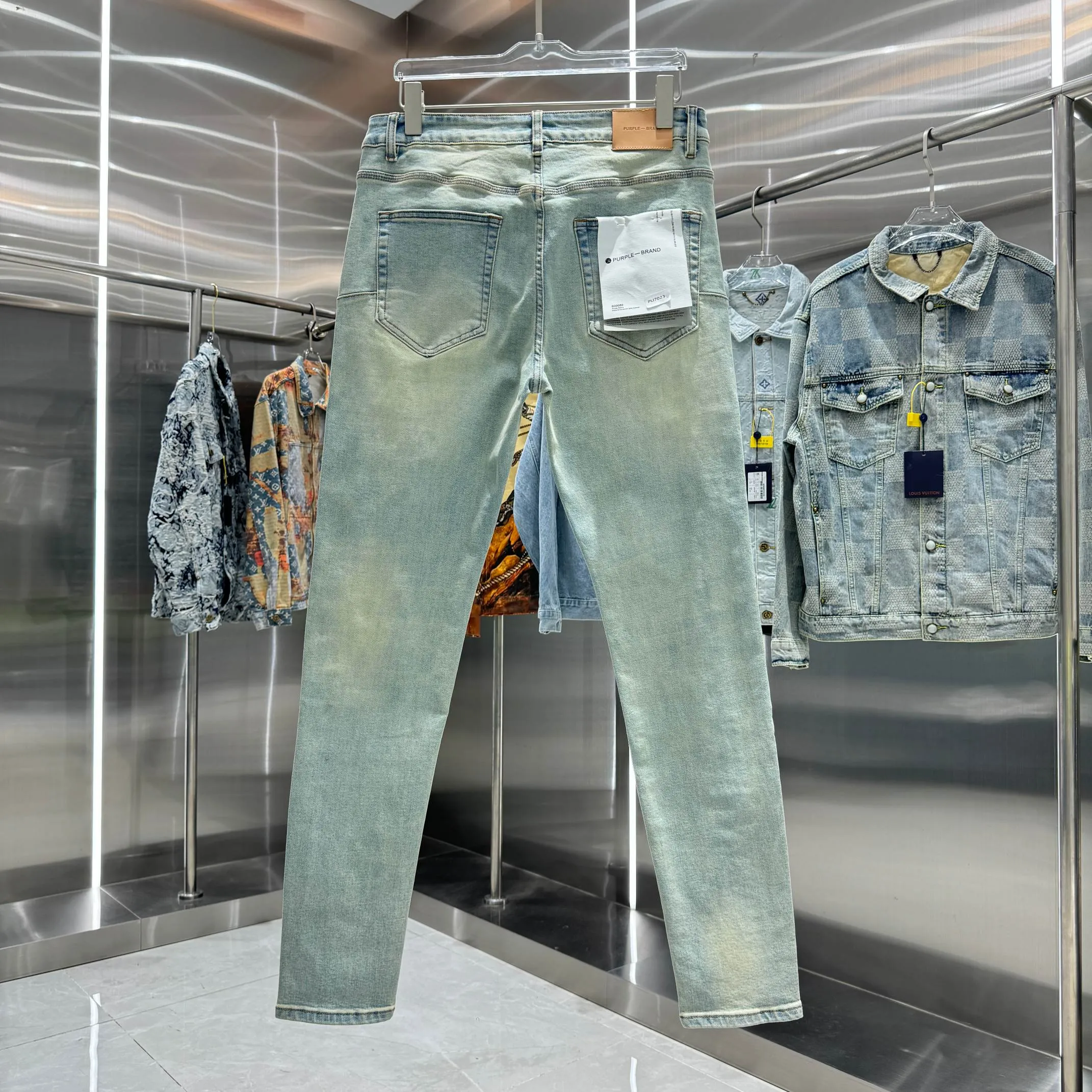 🅿️310 Purple Brand colorful graffiti ripped street fashion style slim fit stretch jeans color blue code number 30 32 34 36 38