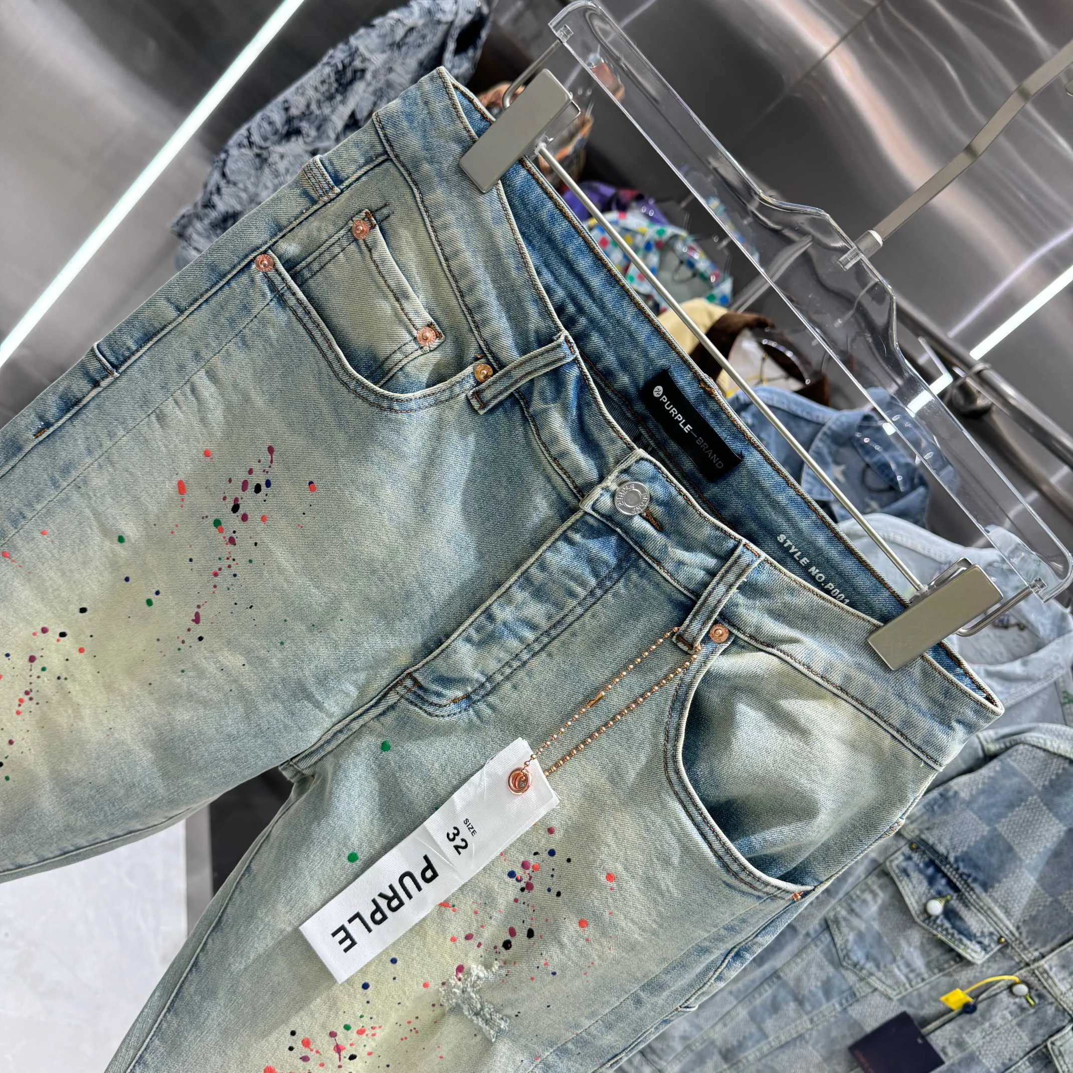 🅿️310 Purple Brand colorful graffiti ripped street fashion style slim fit stretch jeans color blue code number 30 32 34 36 38