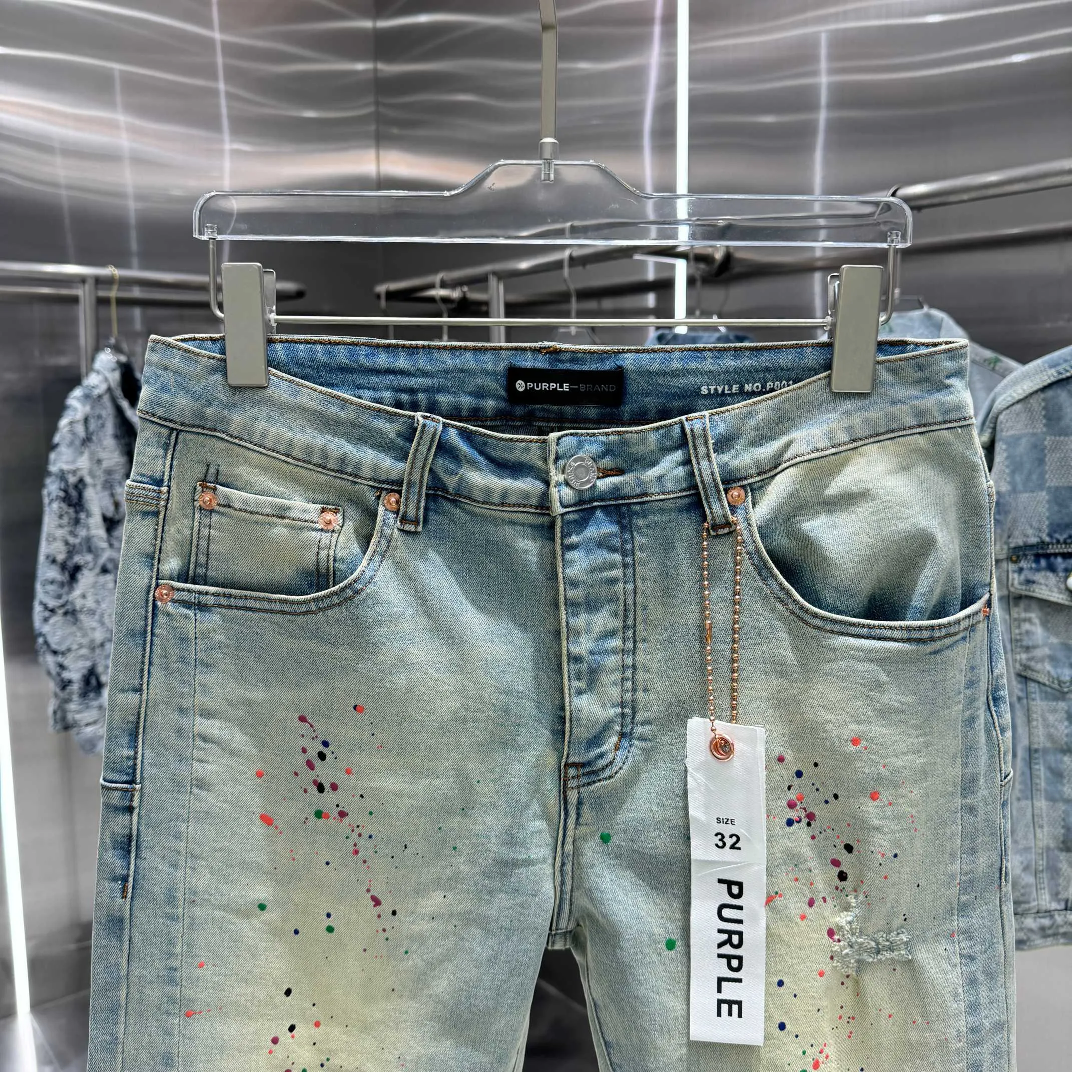 🅿️310 Purple Brand colorful graffiti ripped street fashion style slim fit stretch jeans color blue code number 30 32 34 36 38