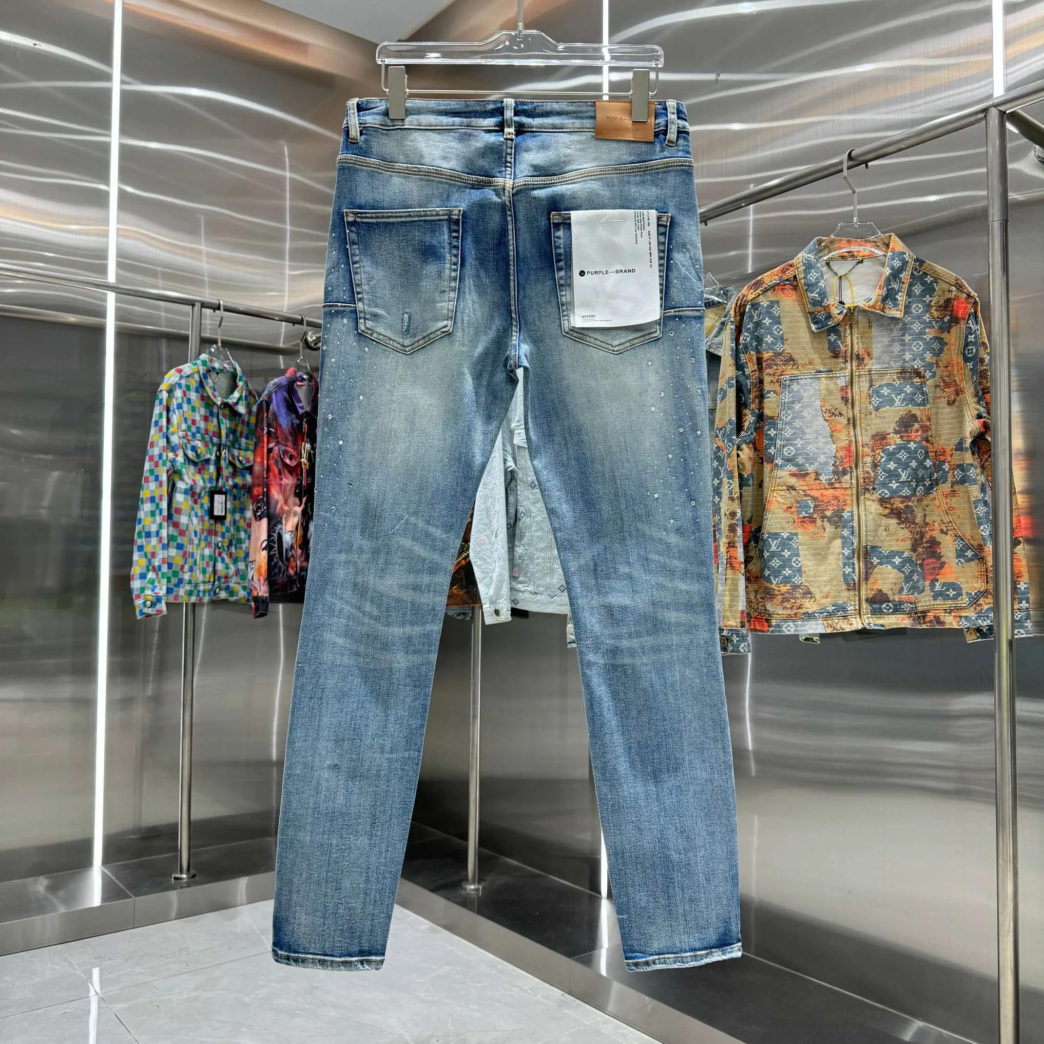 🅿️310 Purple Brand Hole Hot Drilling Street Fashion Slim Fit Stretch Jeans Color Blue Size 30 32 34 36 38