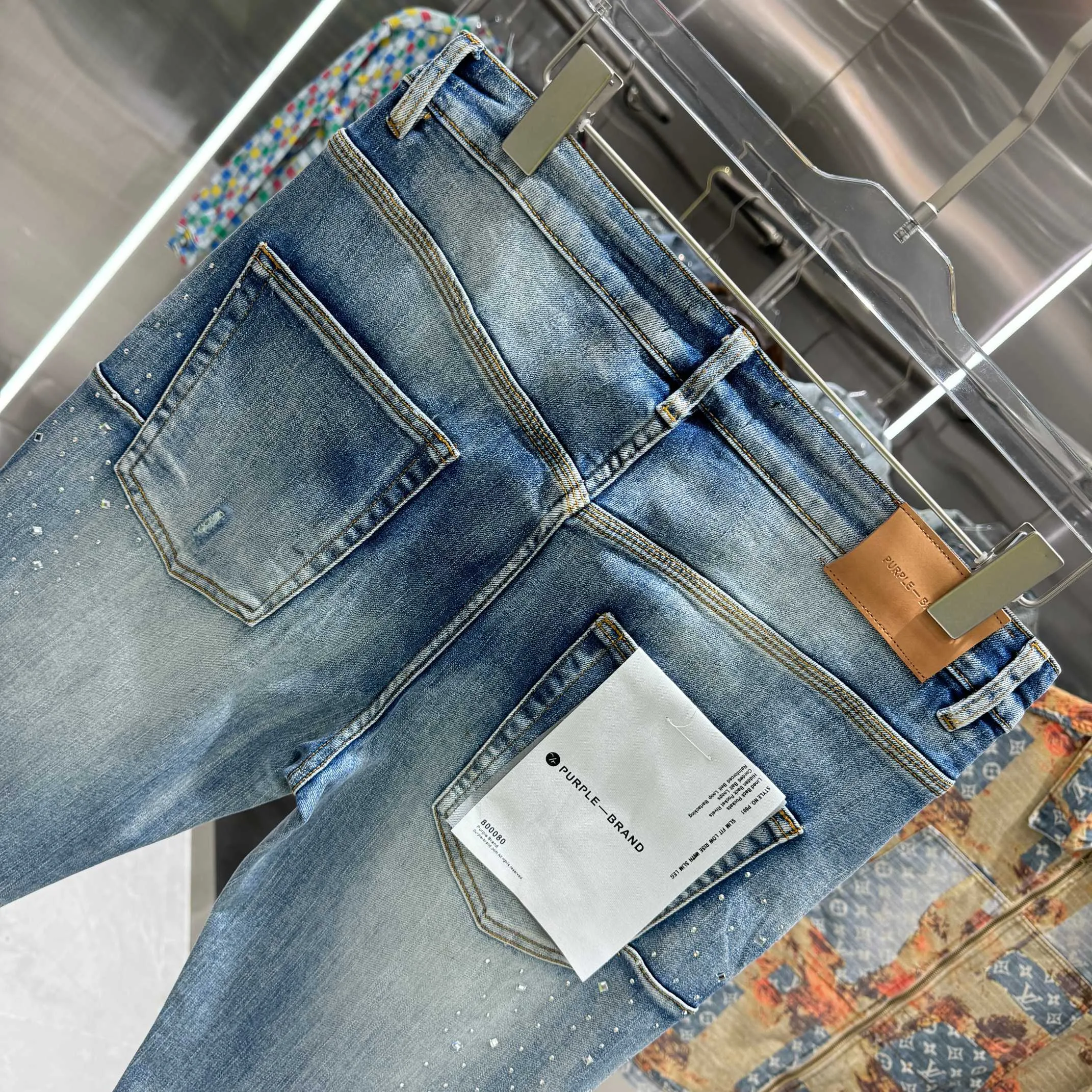 🅿️310 Purple Brand Hole Hot Drilling Street Fashion Slim Fit Stretch Jeans Color Blue Size 30 32 34 36 38