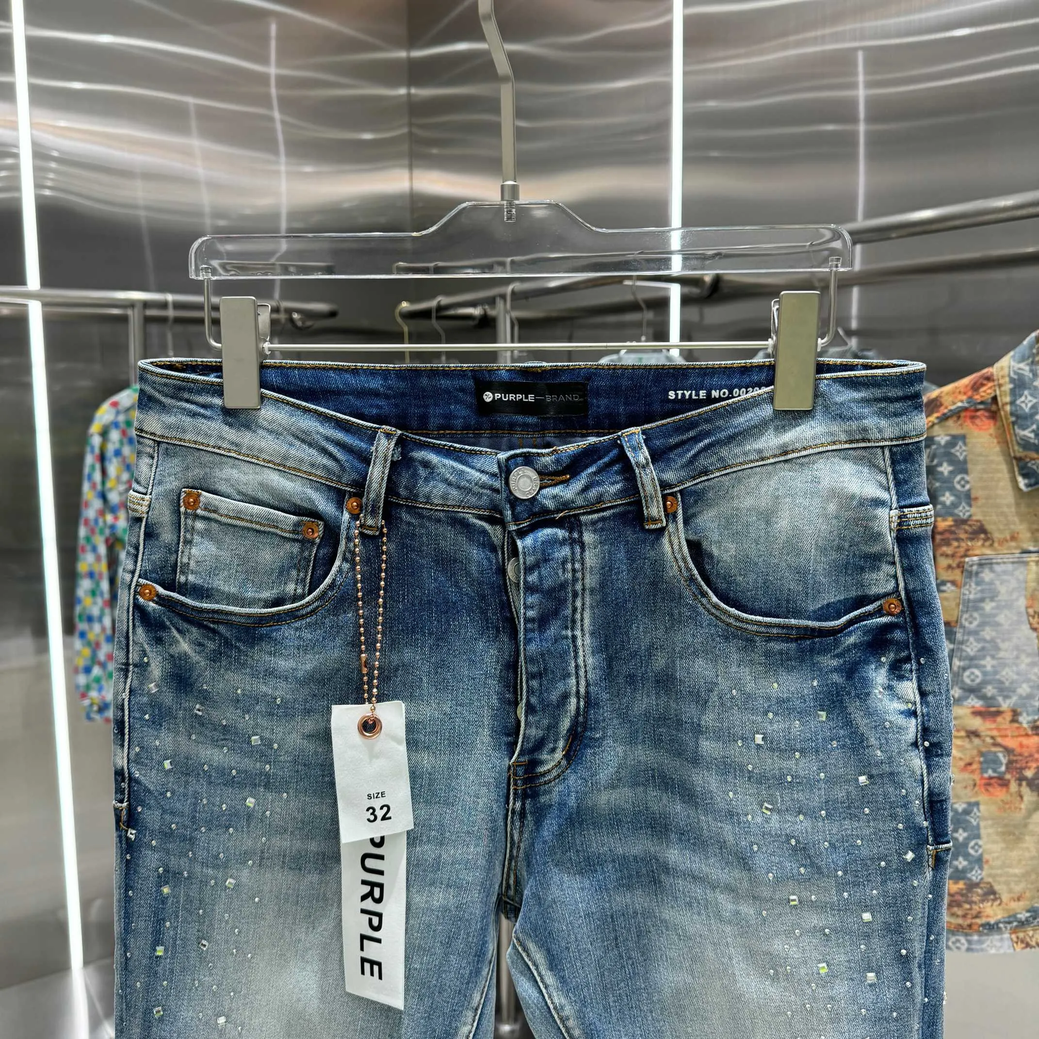 🅿️310 Purple Brand Hole Hot Drilling Street Fashion Slim Fit Stretch Jeans Color Blue Size 30 32 34 36 38