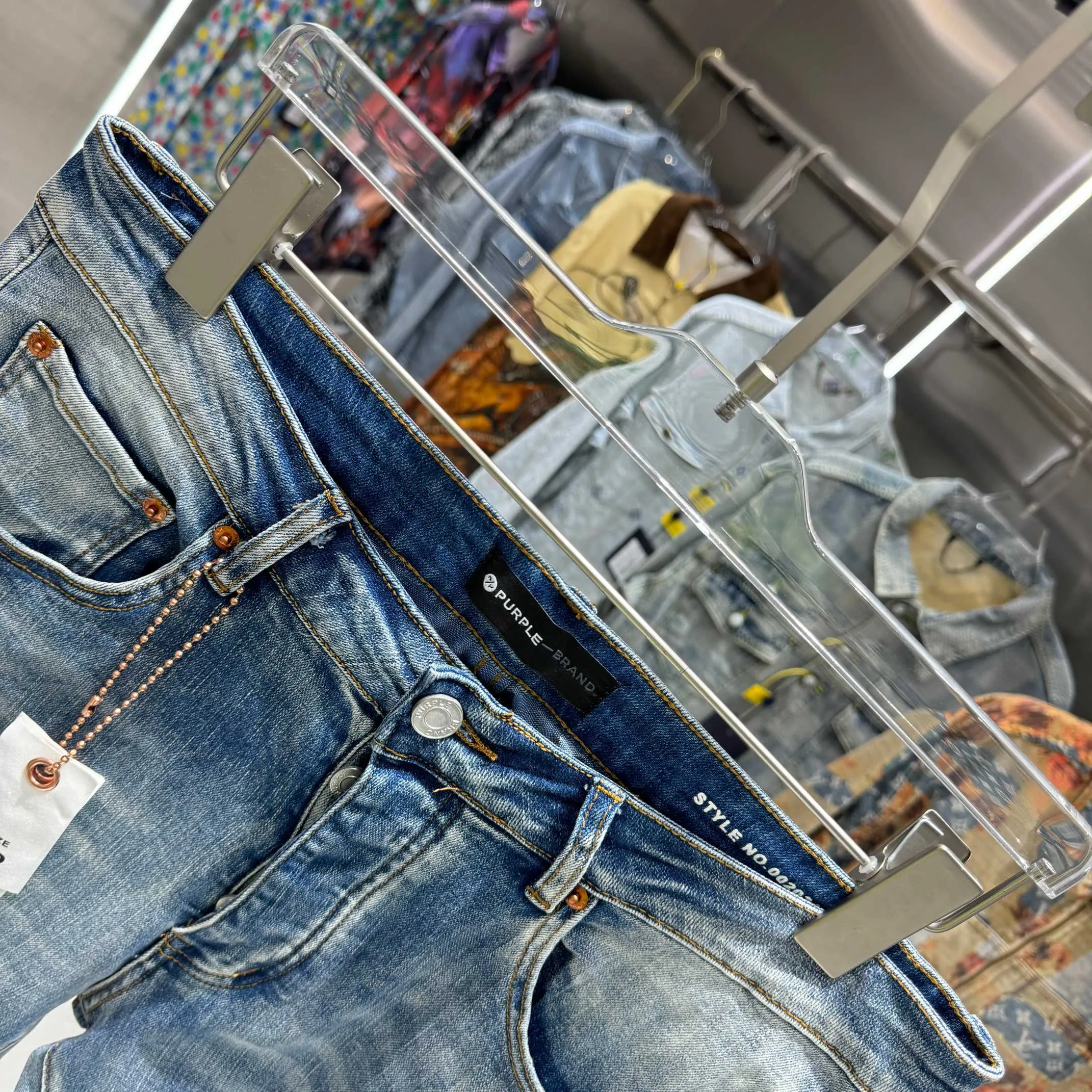 🅿️310 Purple Brand Hole Hot Drilling Street Fashion Slim Fit Stretch Jeans Color Blue Size 30 32 34 36 38