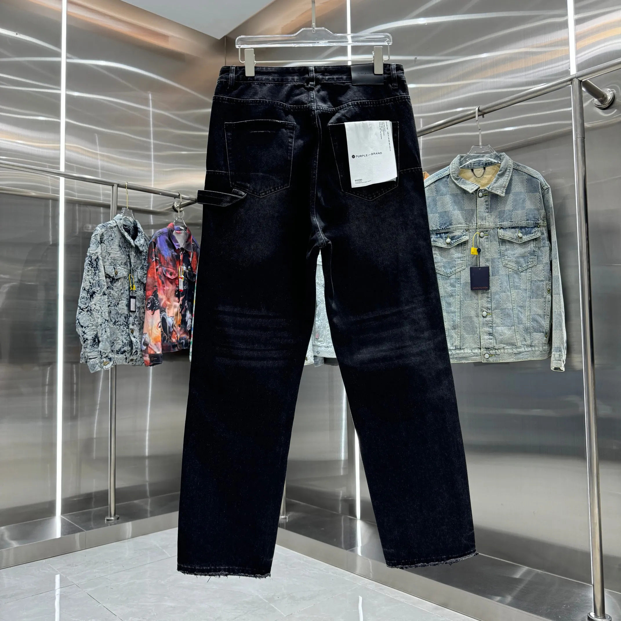 🅿️320 Purple Brand Hot Diamond Workwear Street Trend Loose Straight Jeans Color Black Size 30 32 34 36 38