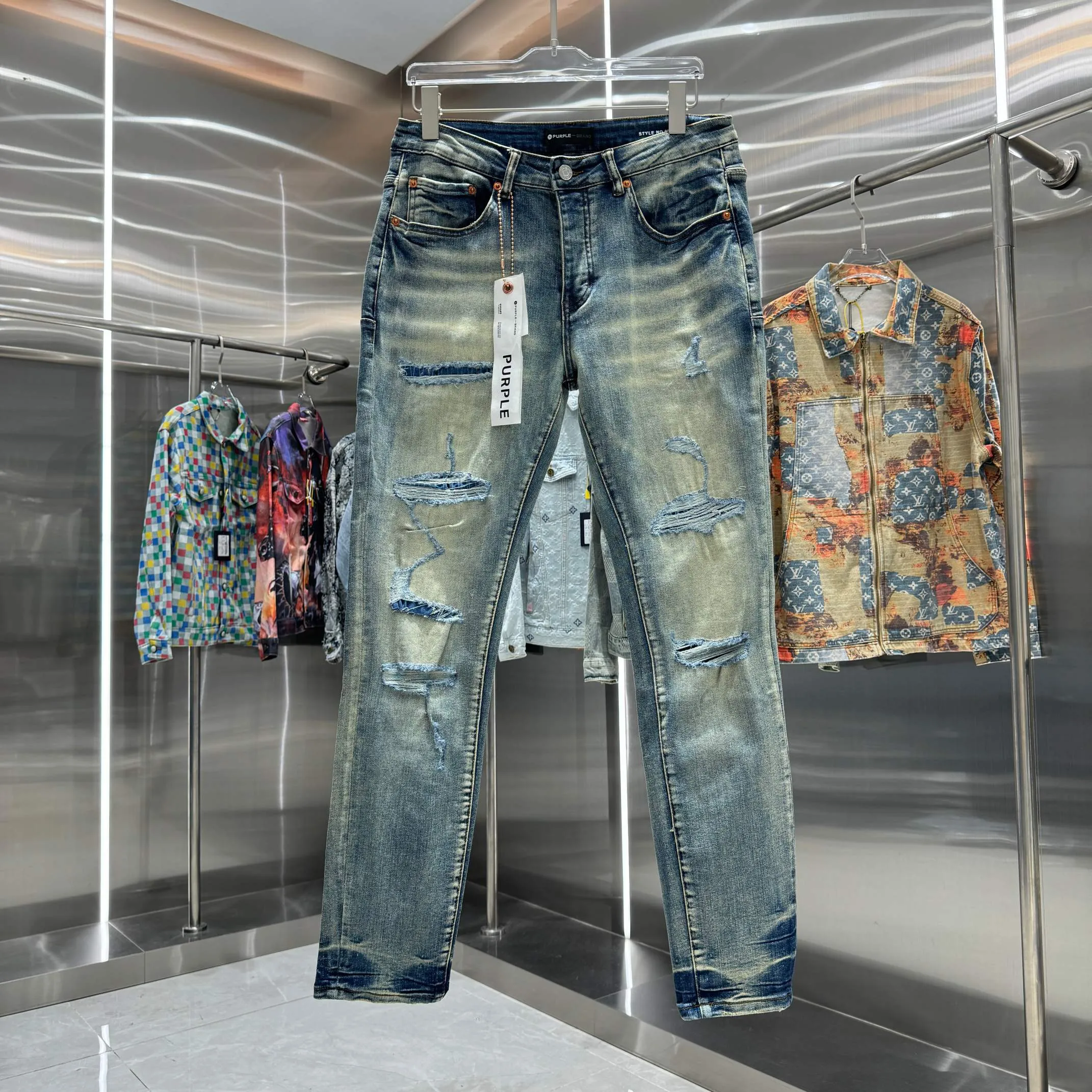 🅿️310 Purple Brand ripped and frayed street style slim fit stretch jeans with small feet Color Blue Size 30 32 34 36 38