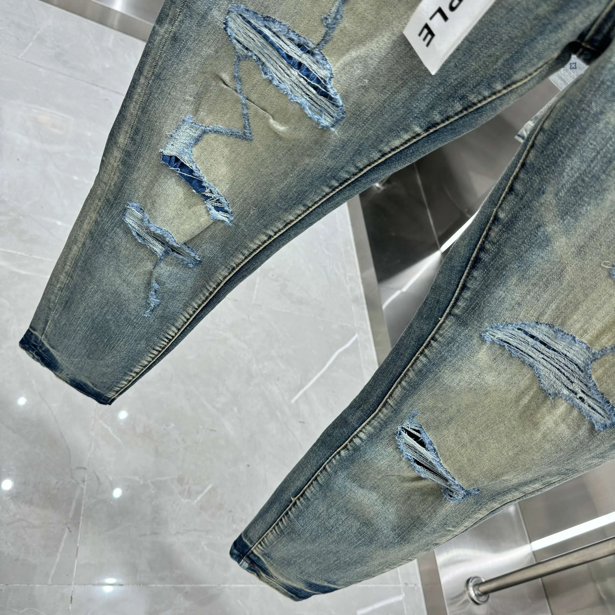 🅿️310 Purple Brand ripped and frayed street style slim fit stretch jeans with small feet Color Blue Size 30 32 34 36 38