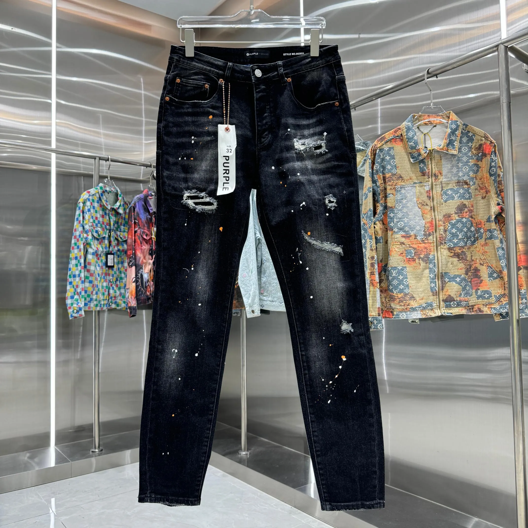 🅿️310 Purple Brand ripped graffiti craft street fashion slim fit stretch jeans Color Black Size 30 32 34 36 38
