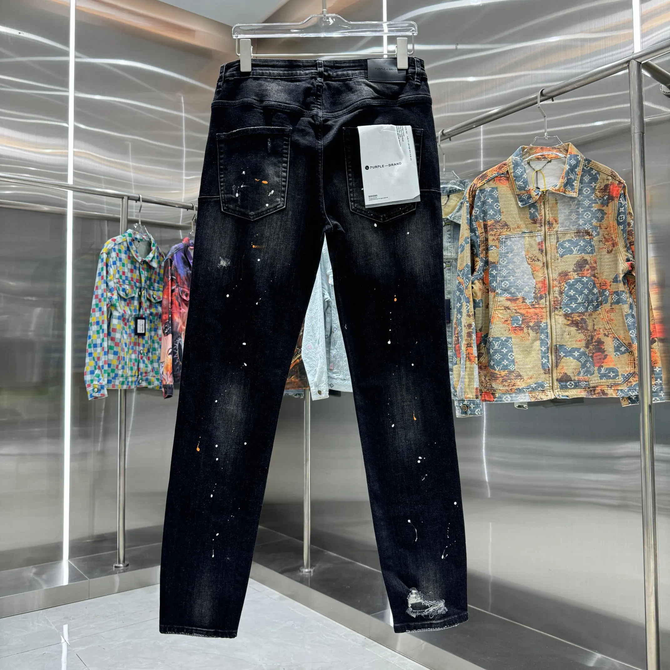 🅿️310 Purple Brand ripped graffiti craft street fashion slim fit stretch jeans Color Black Size 30 32 34 36 38