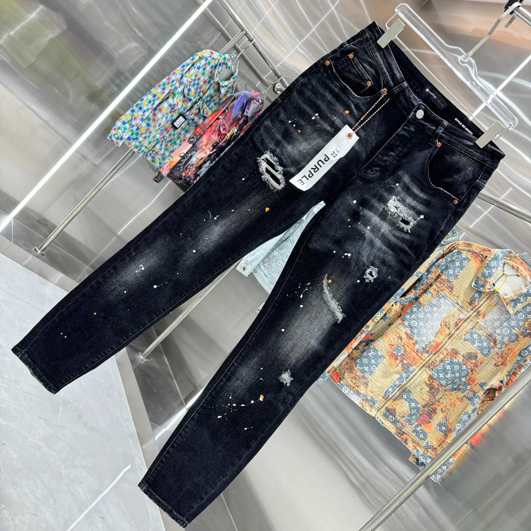 🅿️310 Purple Brand ripped graffiti craft street fashion slim fit stretch jeans Color Black Size 30 32 34 36 38