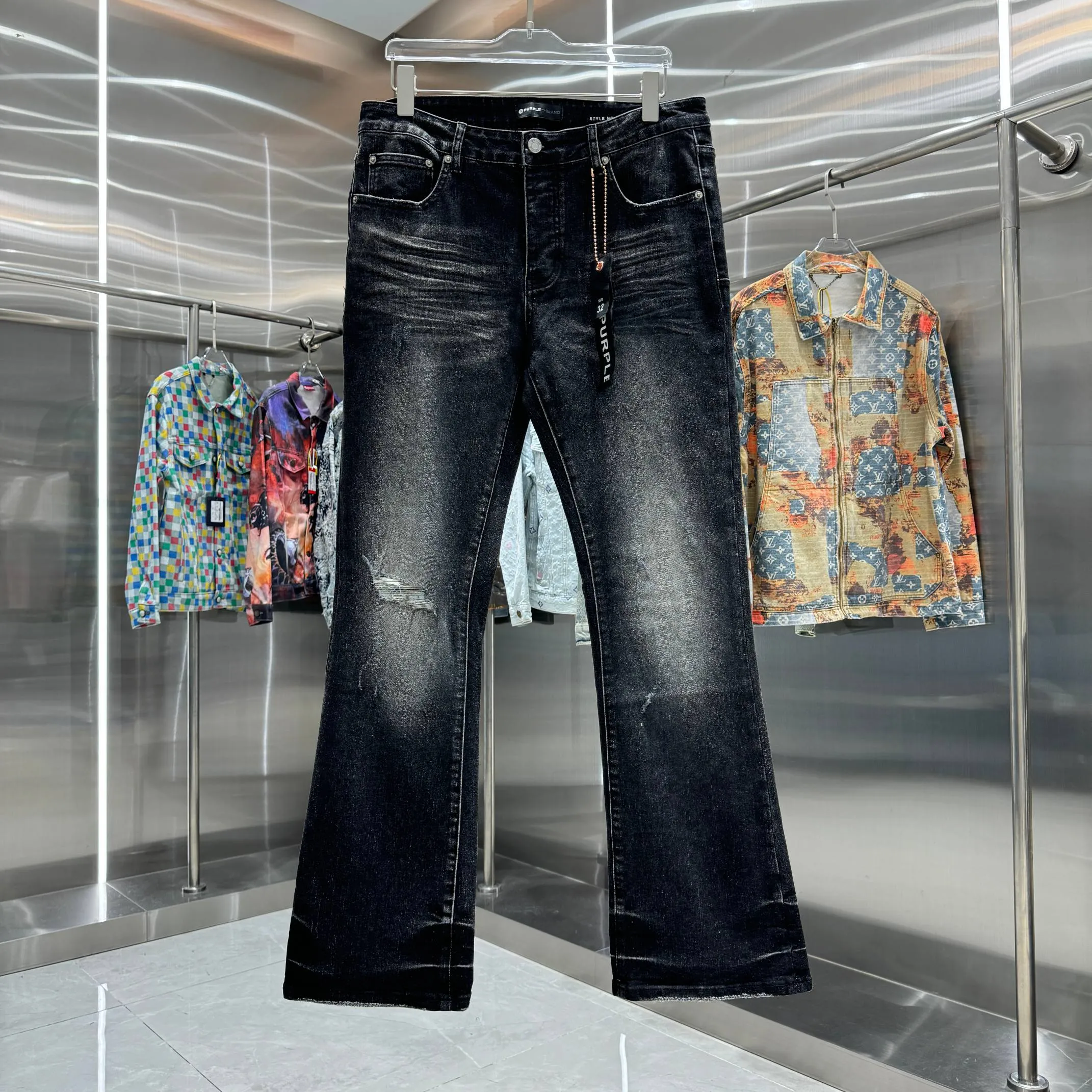 🅿️310 Purple Brand ripped craft street style micro-flared stretch jeans Color Black Size 30 32 34 36 38