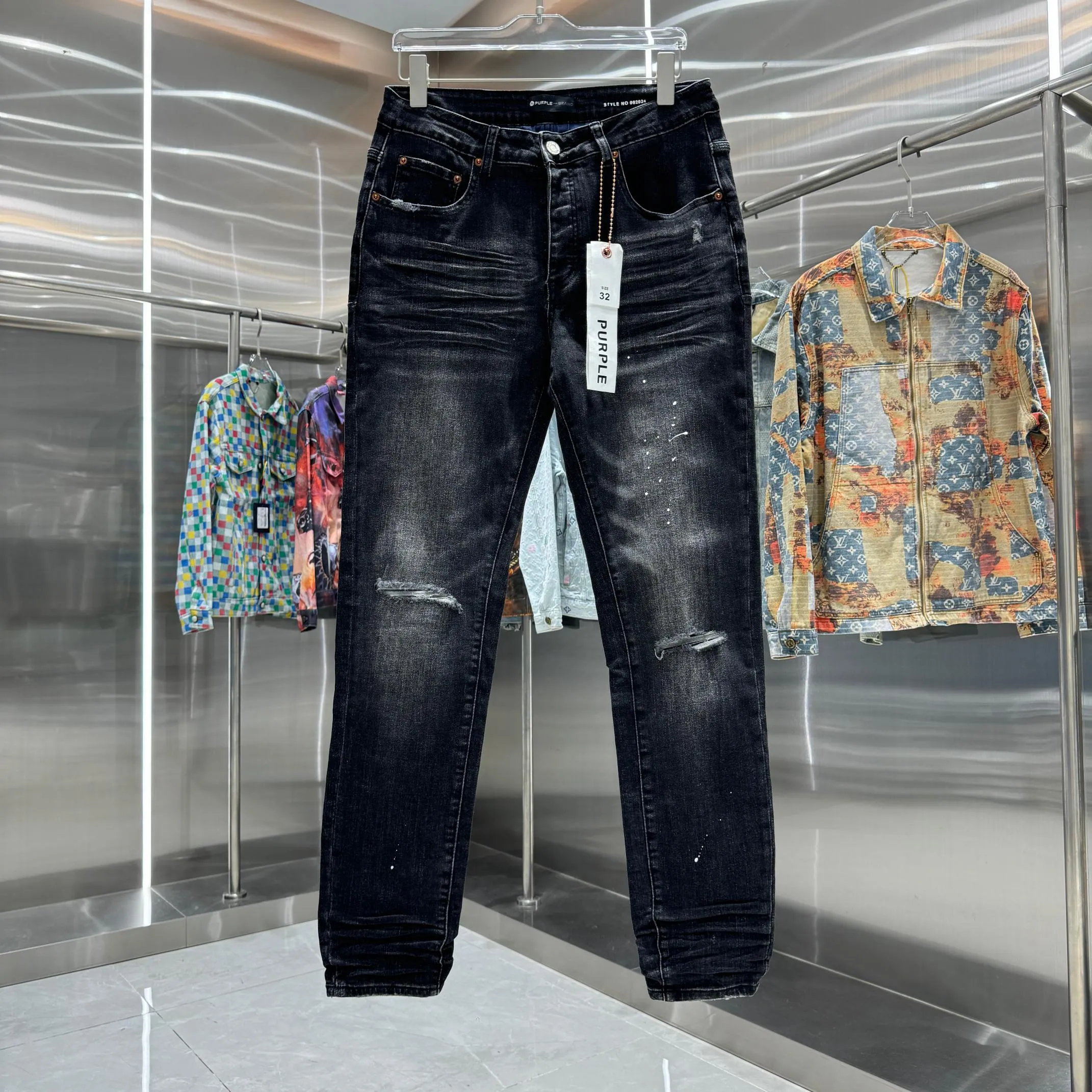 🅿️310 Purple Brand ripped graffiti craft street fashion slim fit stretch jeans Color Black Size 30 32 34 36 38