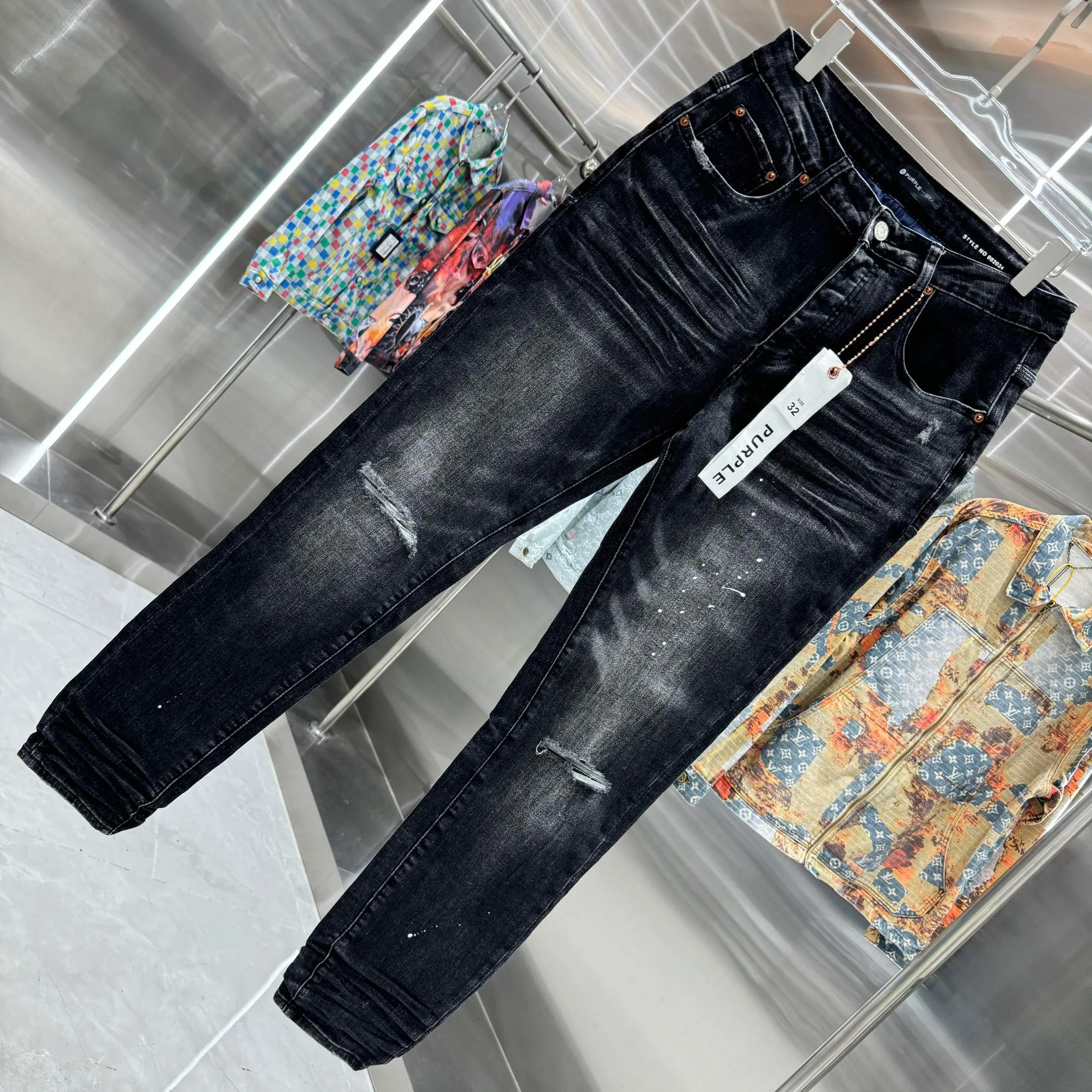 🅿️310 Purple Brand ripped graffiti craft street fashion slim fit stretch jeans Color Black Size 30 32 34 36 38