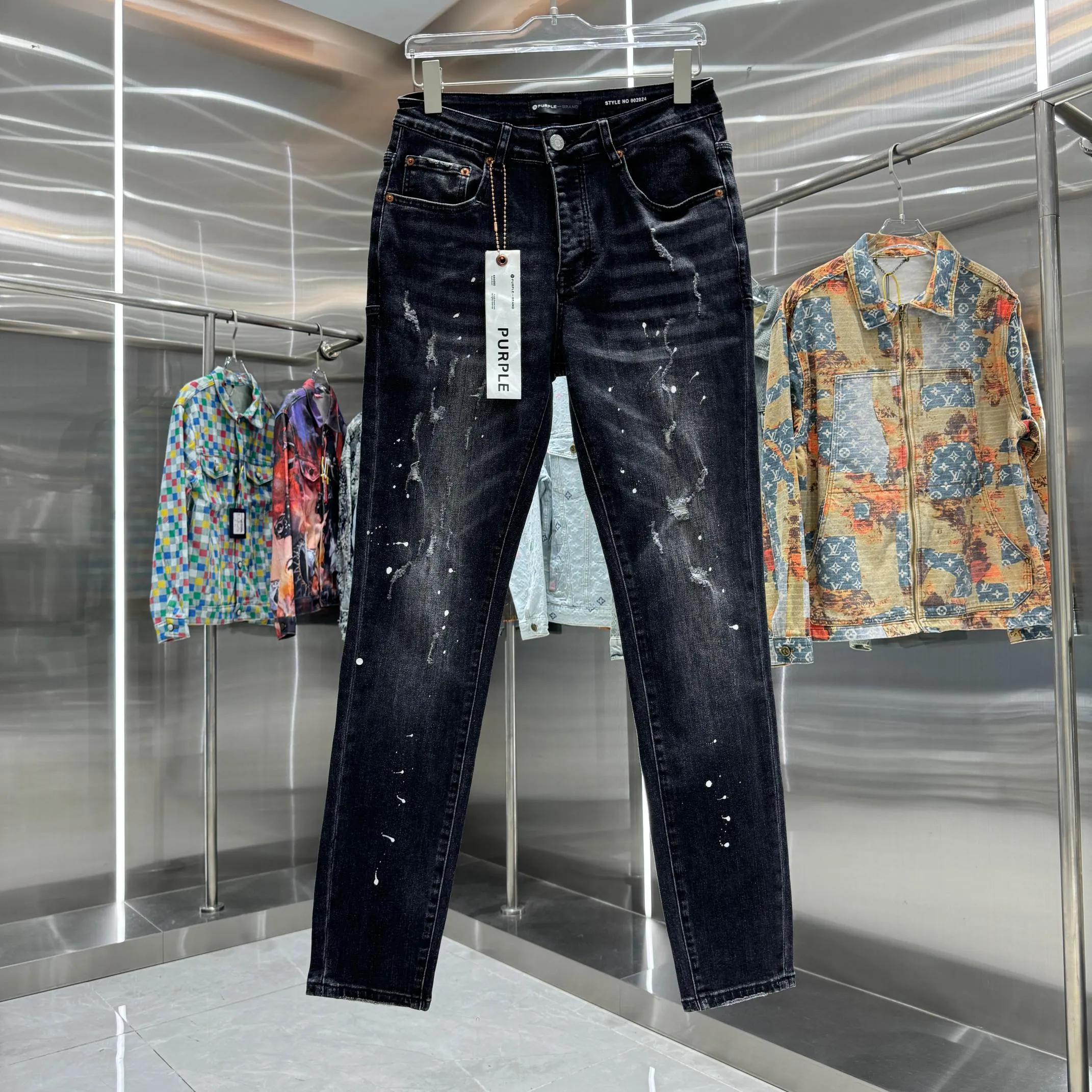 🅿️310 Purple Brand ripped graffiti craft street fashion slim fit stretch jeans Color Black Size 30 32 34 36 38
