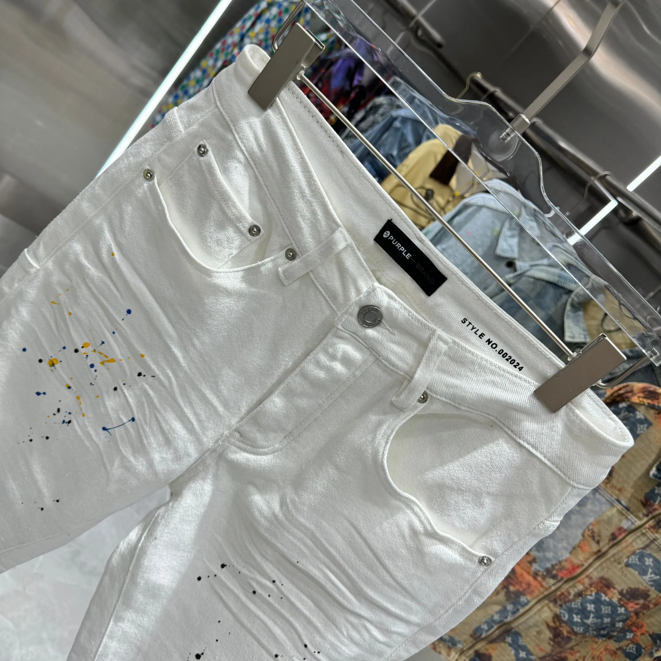 🅿️310 Purple Brand ripped graffiti craft street fashion slim fit stretch jeans color white code number 30 32 34 36 38