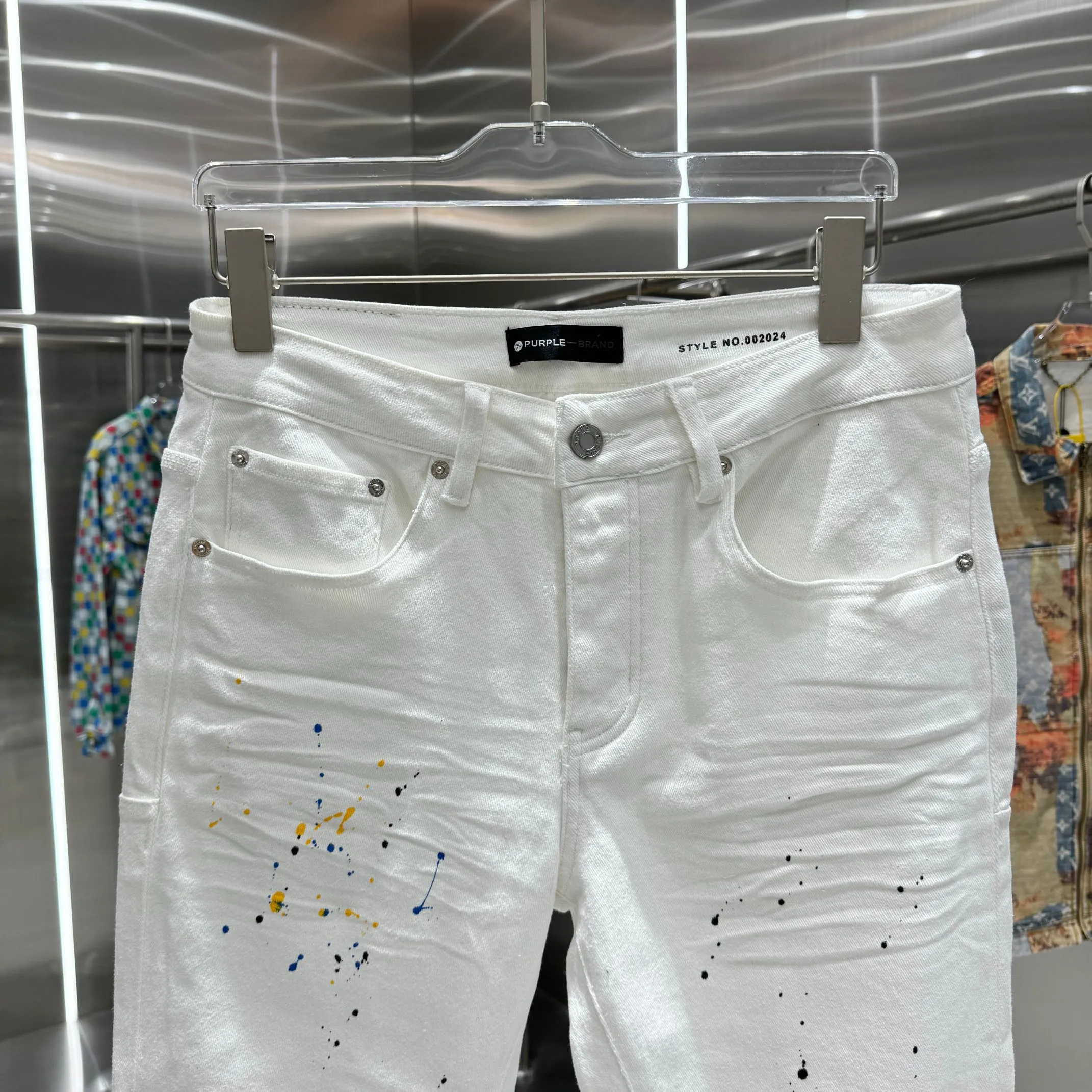 🅿️310 Purple Brand ripped graffiti craft street fashion slim fit stretch jeans color white code number 30 32 34 36 38