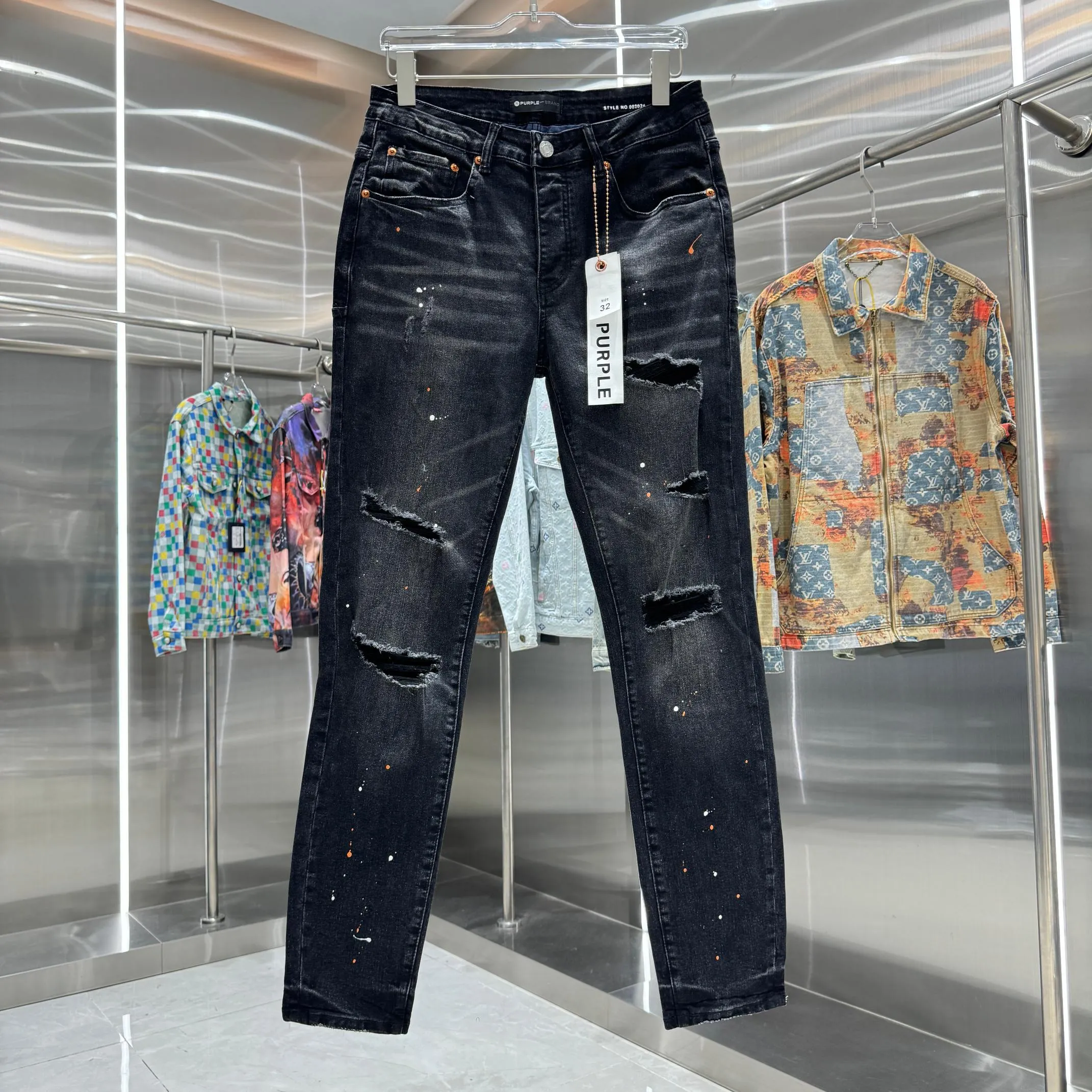 🅿️310 Purple Brand ripped graffiti craft street fashion slim fit stretch jeans Color Black Size 30 32 34 36 38