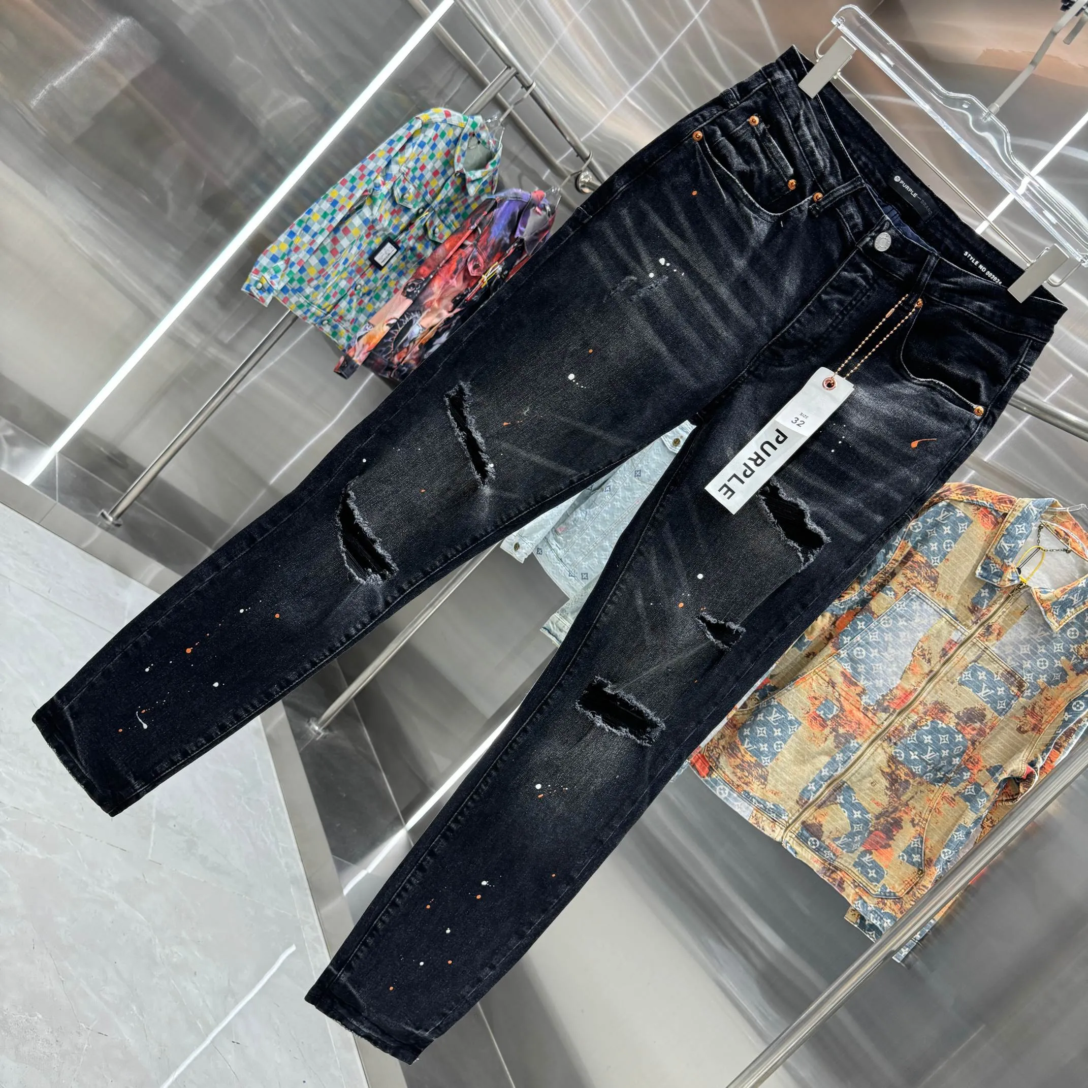 🅿️310 Purple Brand ripped graffiti craft street fashion slim fit stretch jeans Color Black Size 30 32 34 36 38