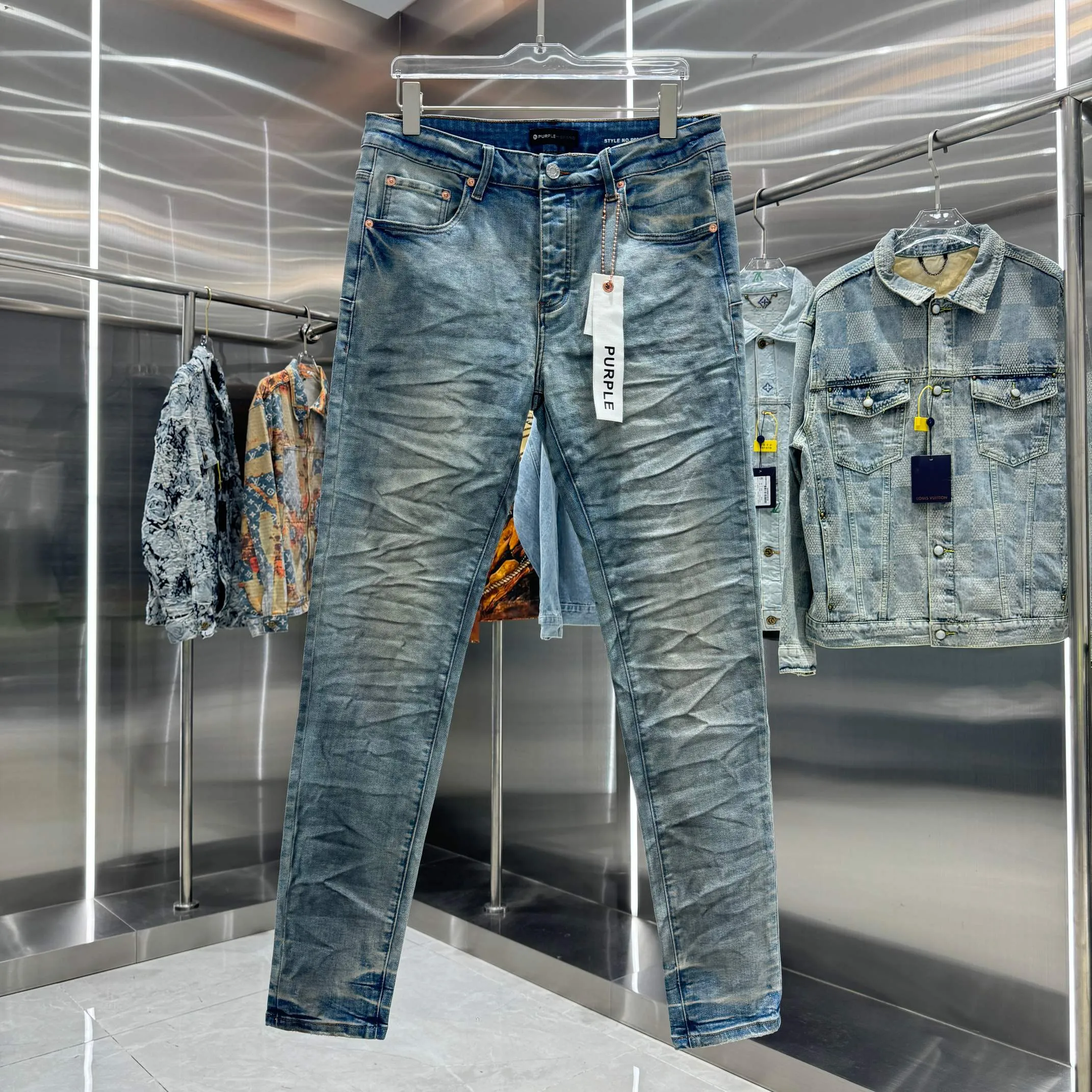 🅿️310 Purple Brand retro slim fit stretch jeans color blue code number 30 32 34 36 38