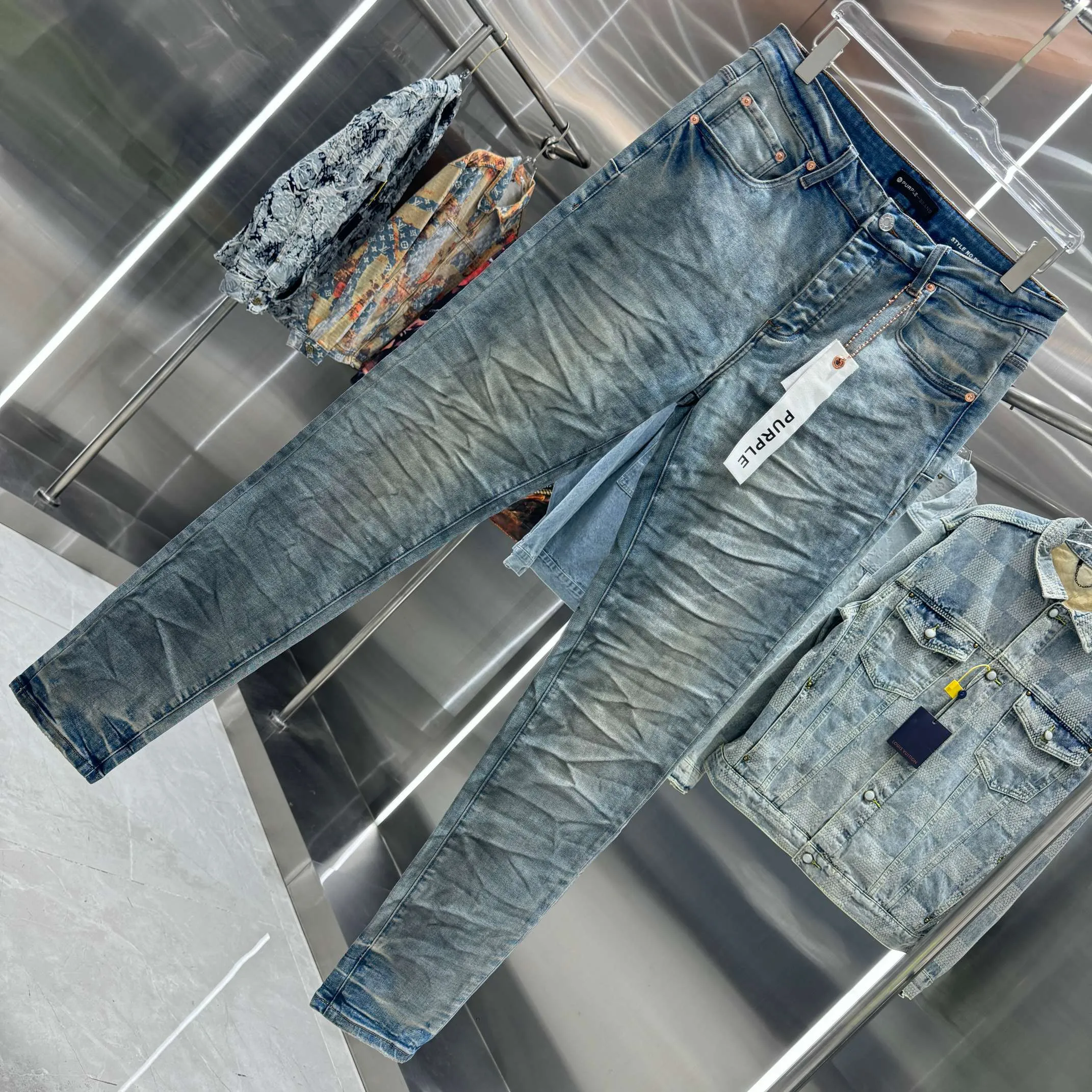 🅿️310 Purple Brand retro slim fit stretch jeans color blue code number 30 32 34 36 38