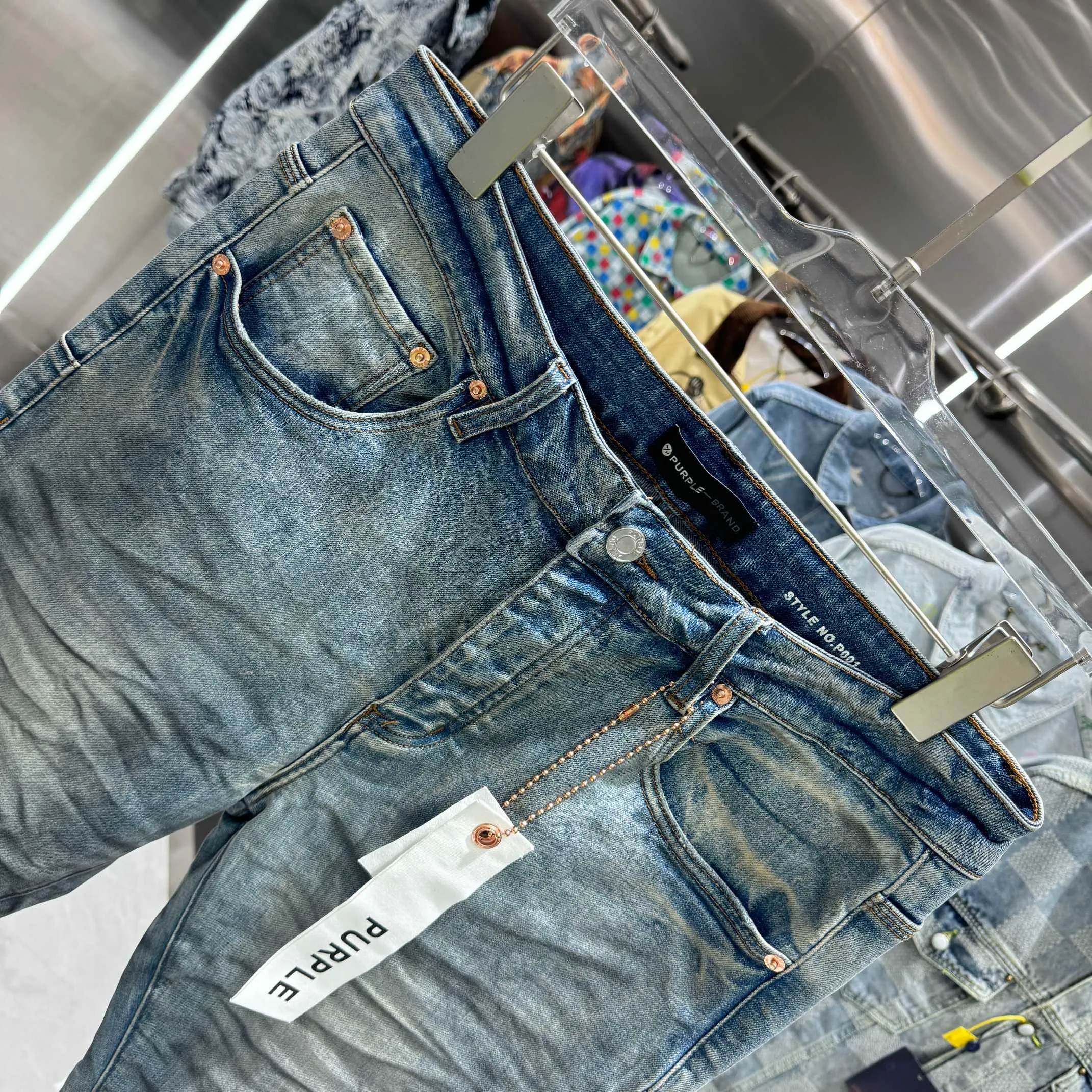 🅿️310 Purple Brand retro slim fit stretch jeans color blue code number 30 32 34 36 38