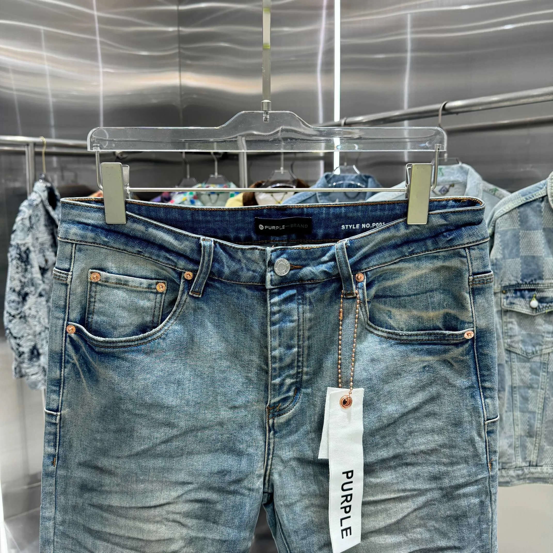 🅿️310 Purple Brand retro slim fit stretch jeans color blue code number 30 32 34 36 38