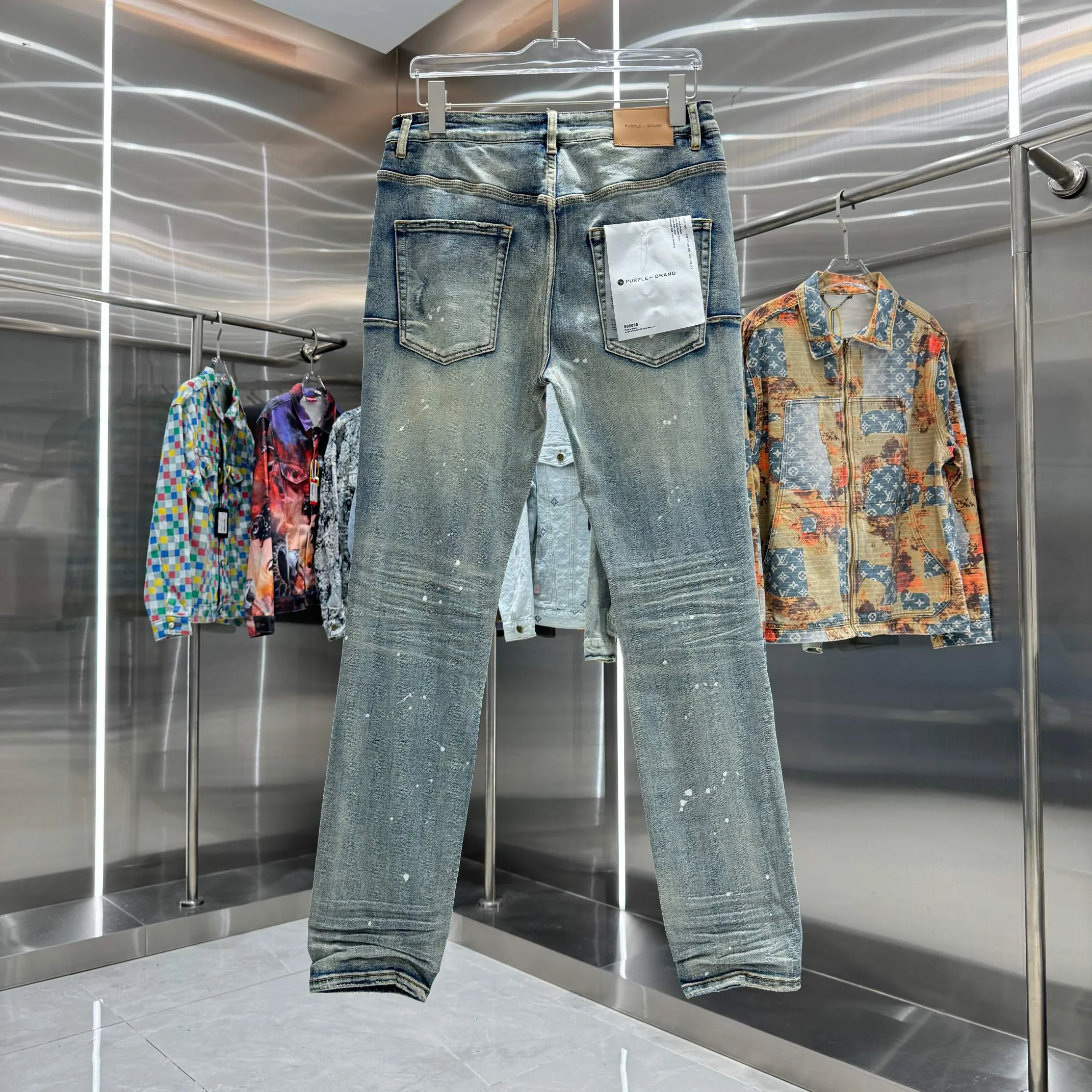 🅿️310 Purple Brand ripped graffiti craft street fashion slim fit stretch jeans color blue code number 30 32 34 36 38