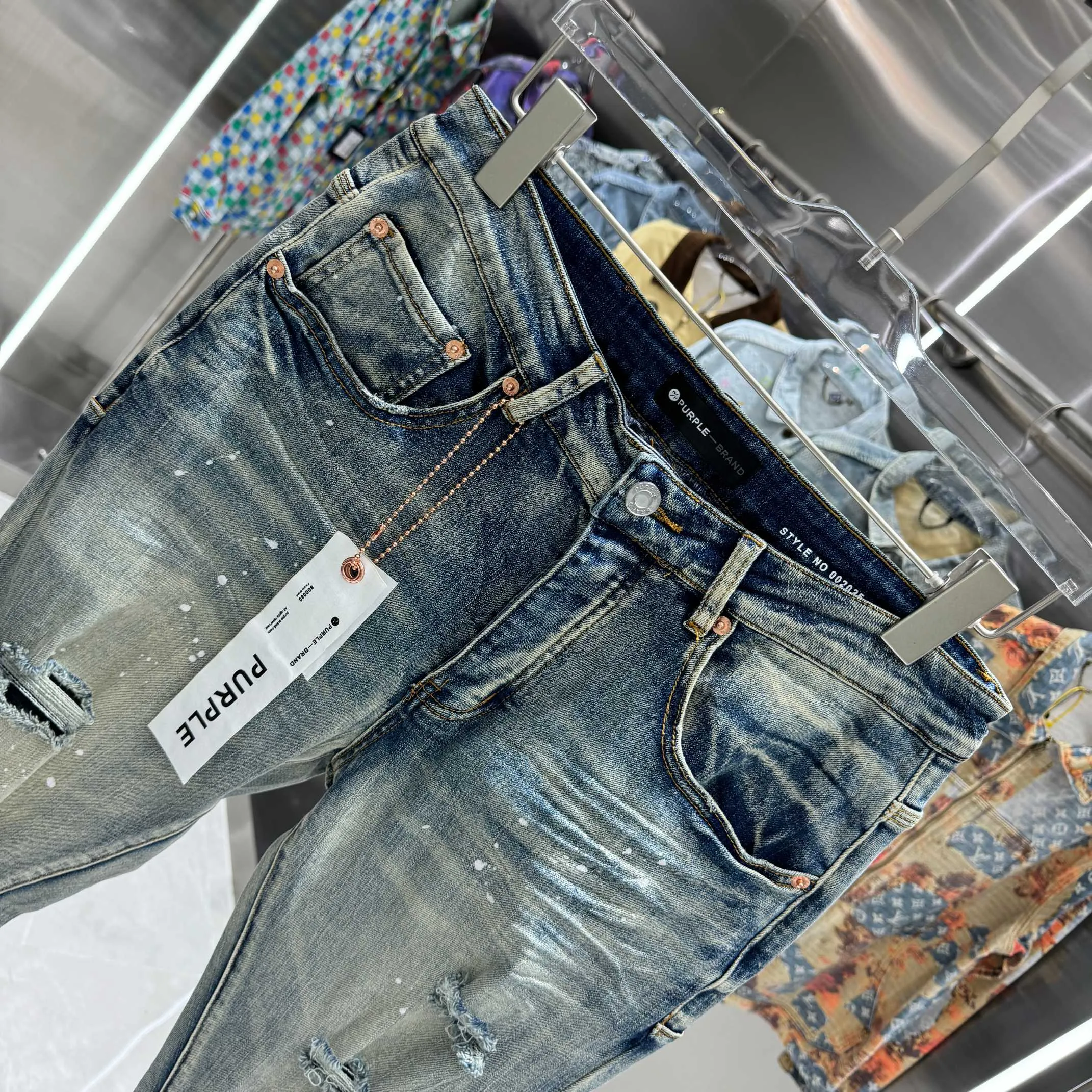 🅿️310 Purple Brand ripped graffiti craft street fashion slim fit stretch jeans color blue code number 30 32 34 36 38
